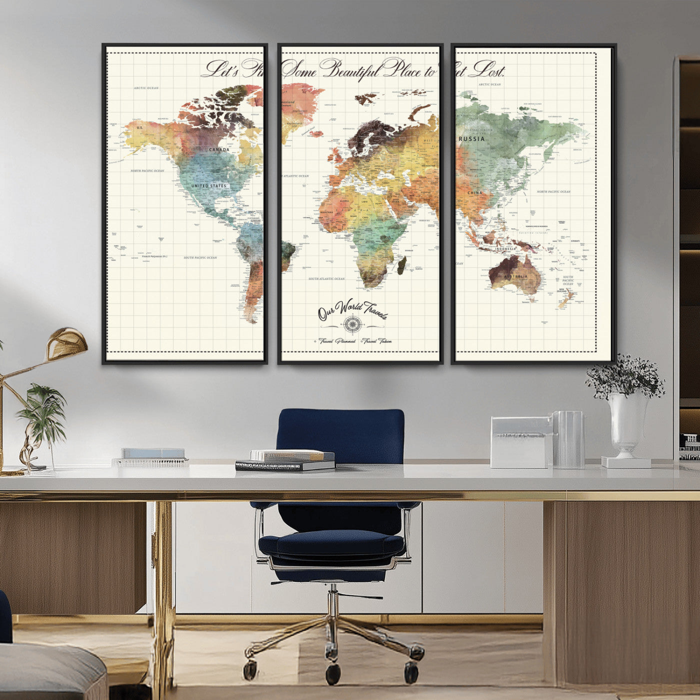 29289638-MGV-CV-36X24-Personalized World Map Print - Customizable Push Pin Framed World Map Print on Canvas - Custom Quote on Map Print