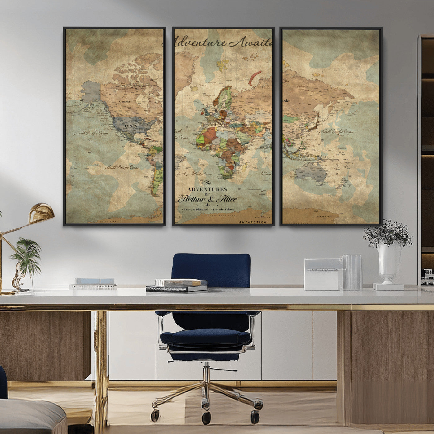 60798273-MGV-CV-30X20-Custom Push Pin World Map Wall Canvas Print – Personalized Travel Tracker with Pins – Framed Custom Quotie Canvas for Home Office Decor