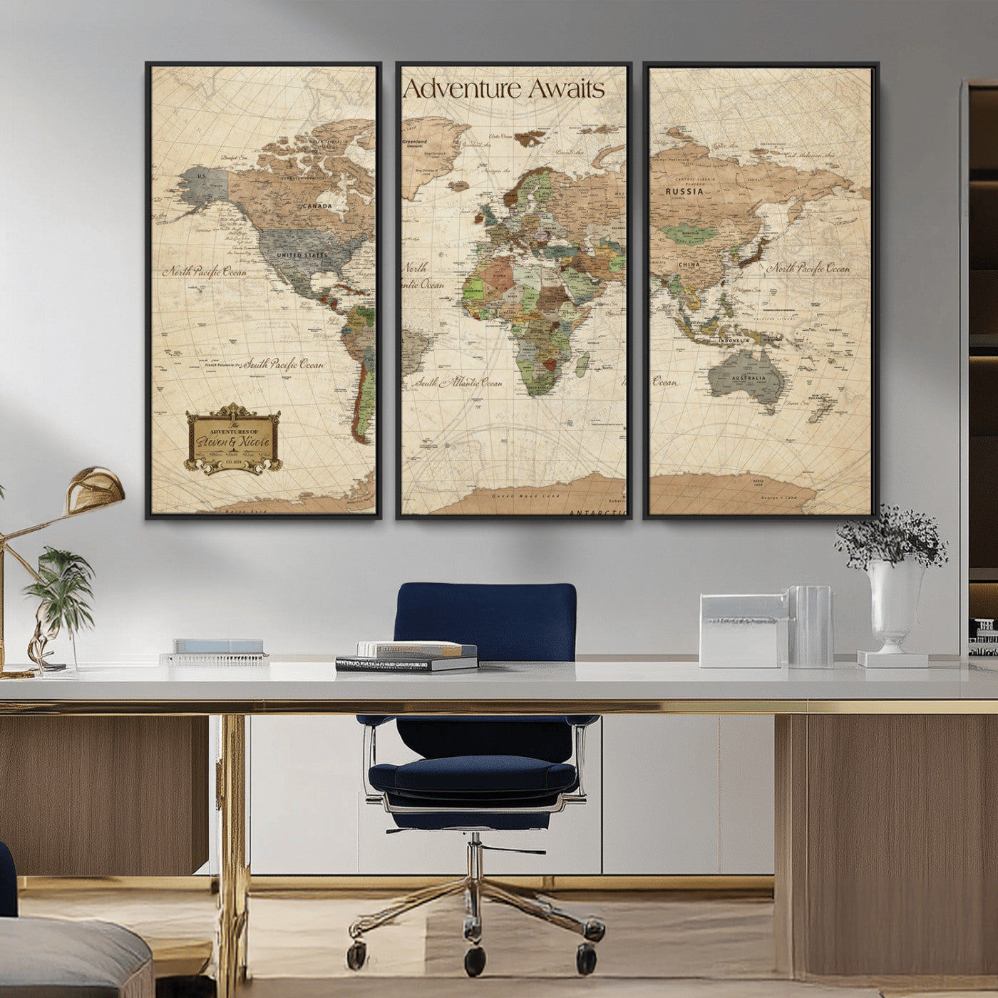 33020399-MGV-CV-30X20-Custom Push Pin World Map Wall Canvas Print – Personalized Travel Tracker with Pins – Framed Custom Quotie Canvas for Home Office Decor