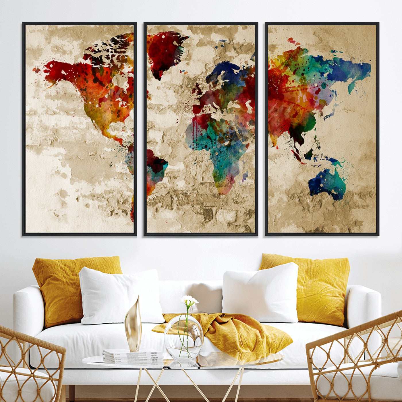 Push Pin World Map Canvas Print – Framed Wall Art for Couples to Track Their Travels – Anniversary Gift or Home Adventure Decor