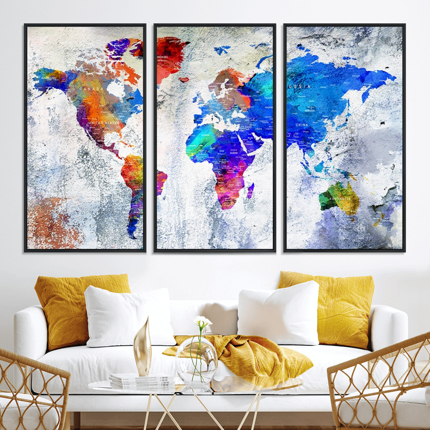 Push Pin World Map Canvas Print – Framed Wall Art for Couples to Track Their Travels – Anniversary Gift or Home Adventure Decor