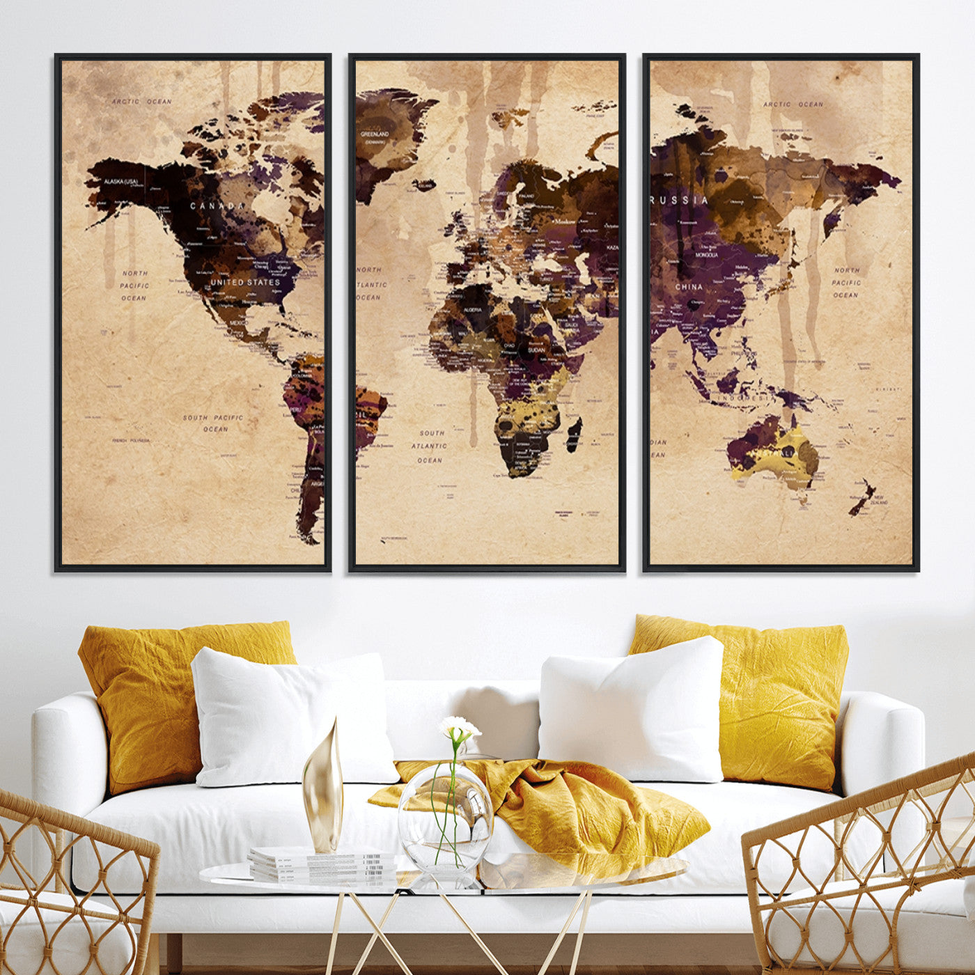 Push Pin World Map Canvas Print – Framed Wall Art for Couples to Track Their Travels – Anniversary Gift or Home Adventure Decor