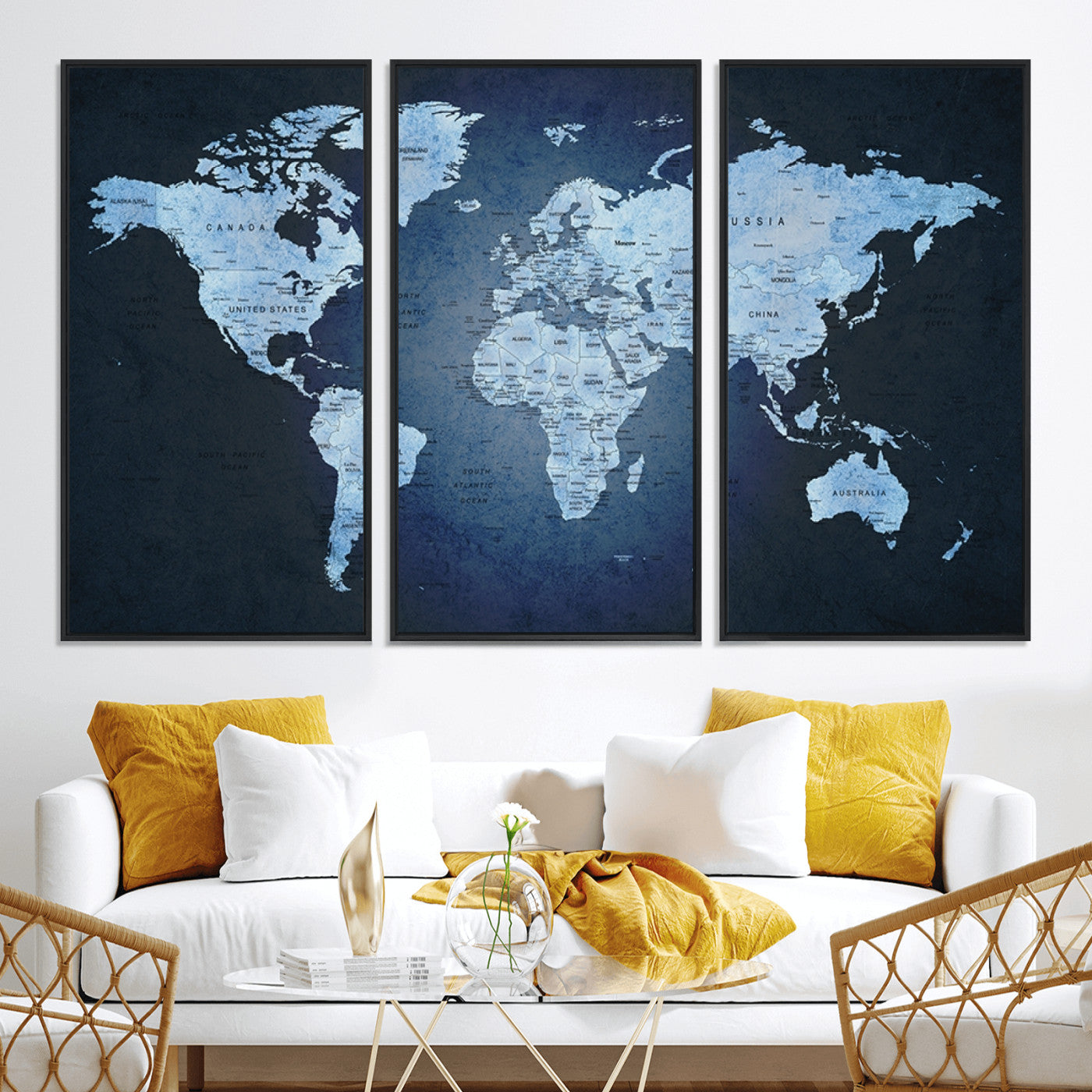 Push Pin World Map Canvas Print – Framed Wall Art for Couples to Track Their Travels – Anniversary Gift or Home Adventure Decor