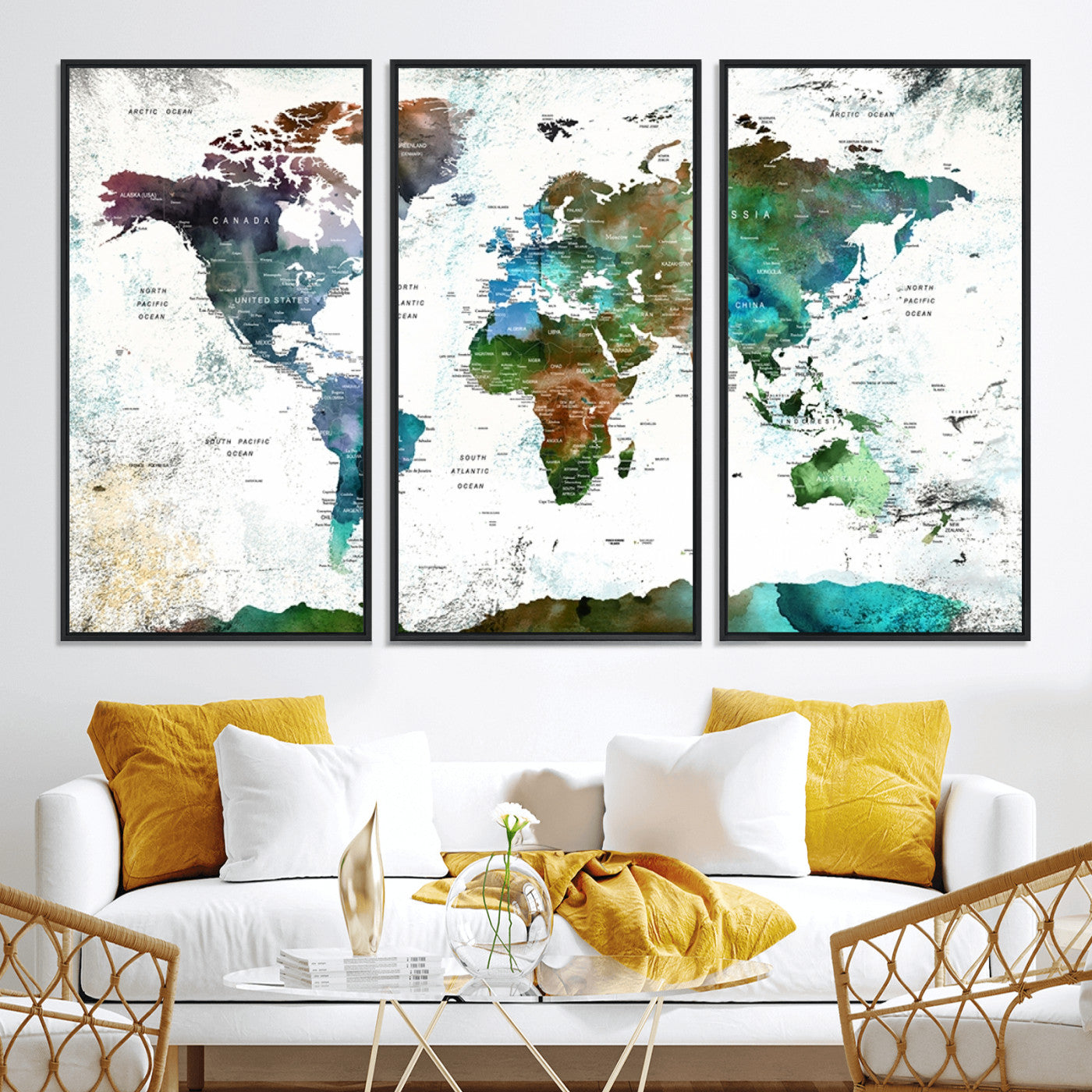 Push Pin World Map Canvas Print – Framed Wall Art for Couples to Track Their Travels – Anniversary Gift or Home Adventure Decor