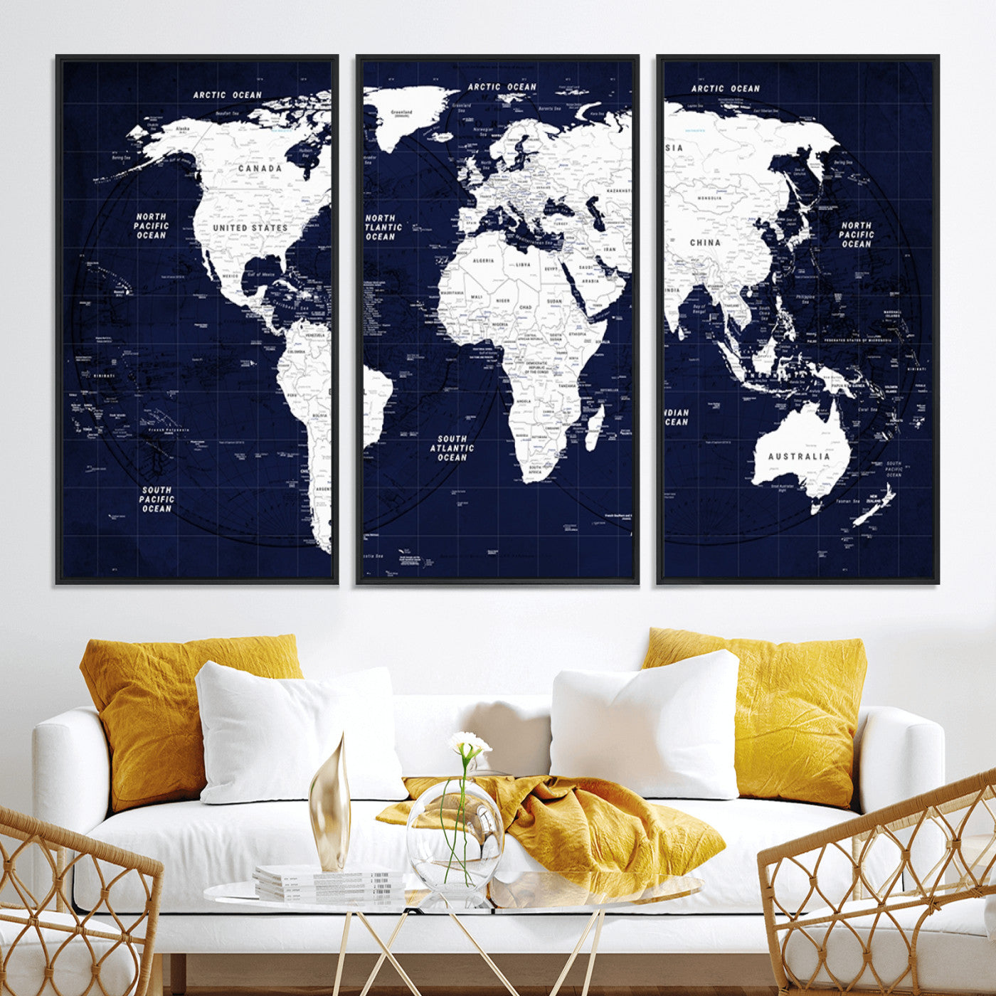 Push Pin World Map Canvas Print – Framed Wall Art for Couples to Track Their Travels – Anniversary Gift or Home Adventure Decor