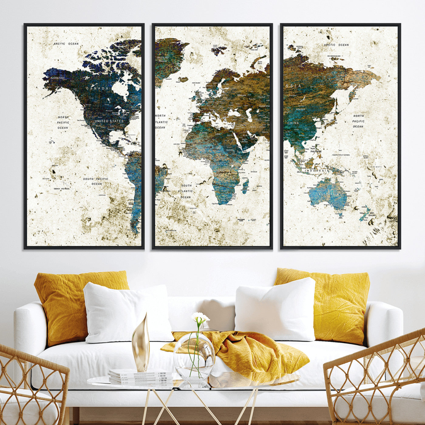Push Pin World Map Canvas Print – Framed Wall Art for Couples to Track Their Travels – Anniversary Gift or Home Adventure Decor