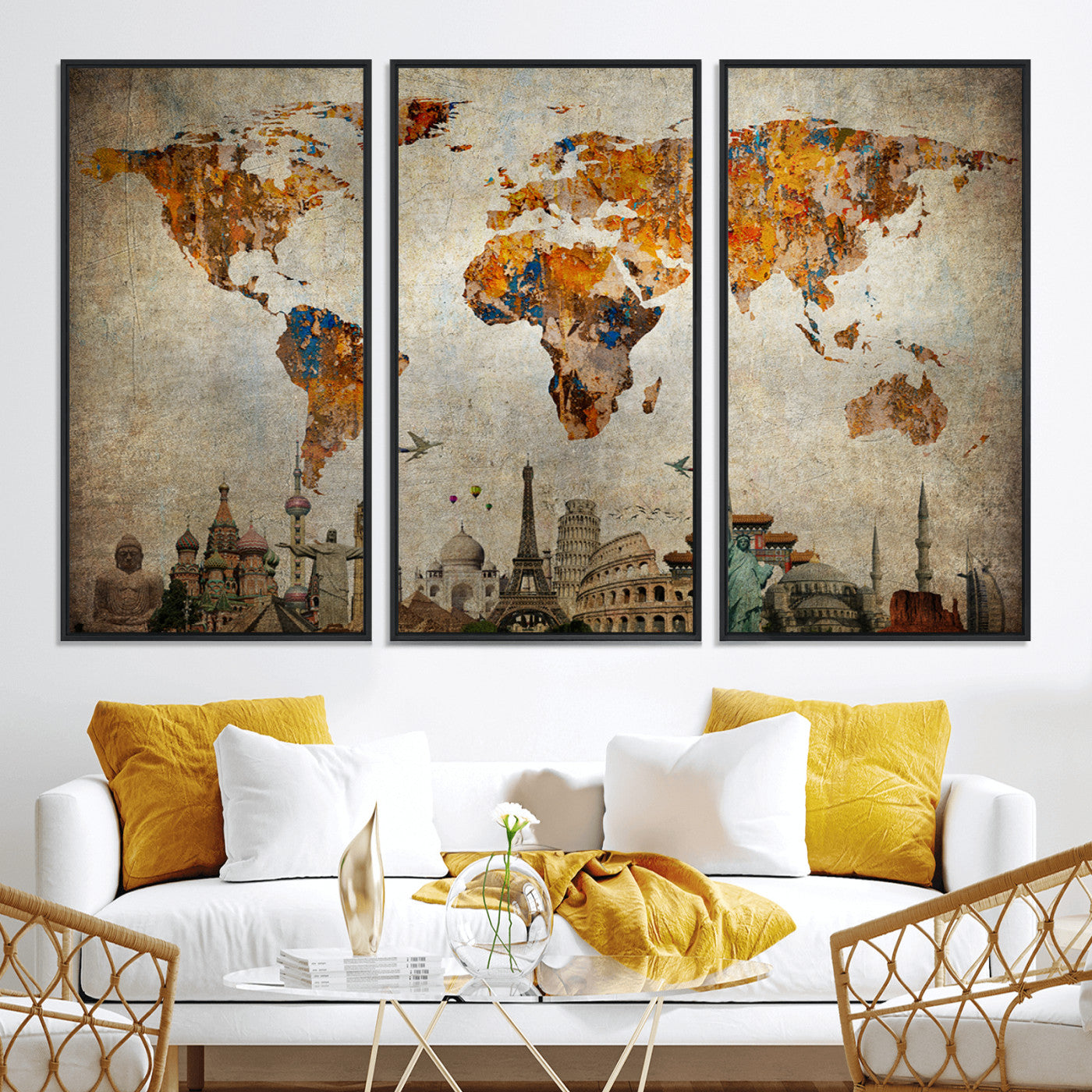 Push Pin World Map Canvas Print – Framed Wall Art for Couples to Track Their Travels – Anniversary Gift or Home Adventure Decor
