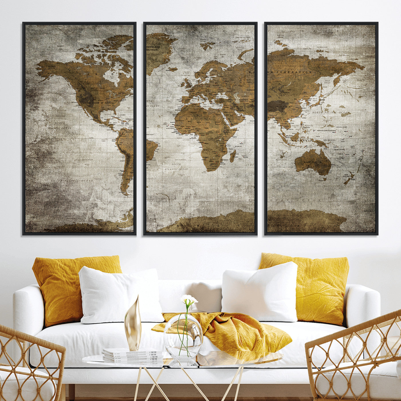Push Pin World Map Canvas Print – Framed Wall Art for Couples to Track Their Travels – Anniversary Gift or Home Adventure Decor