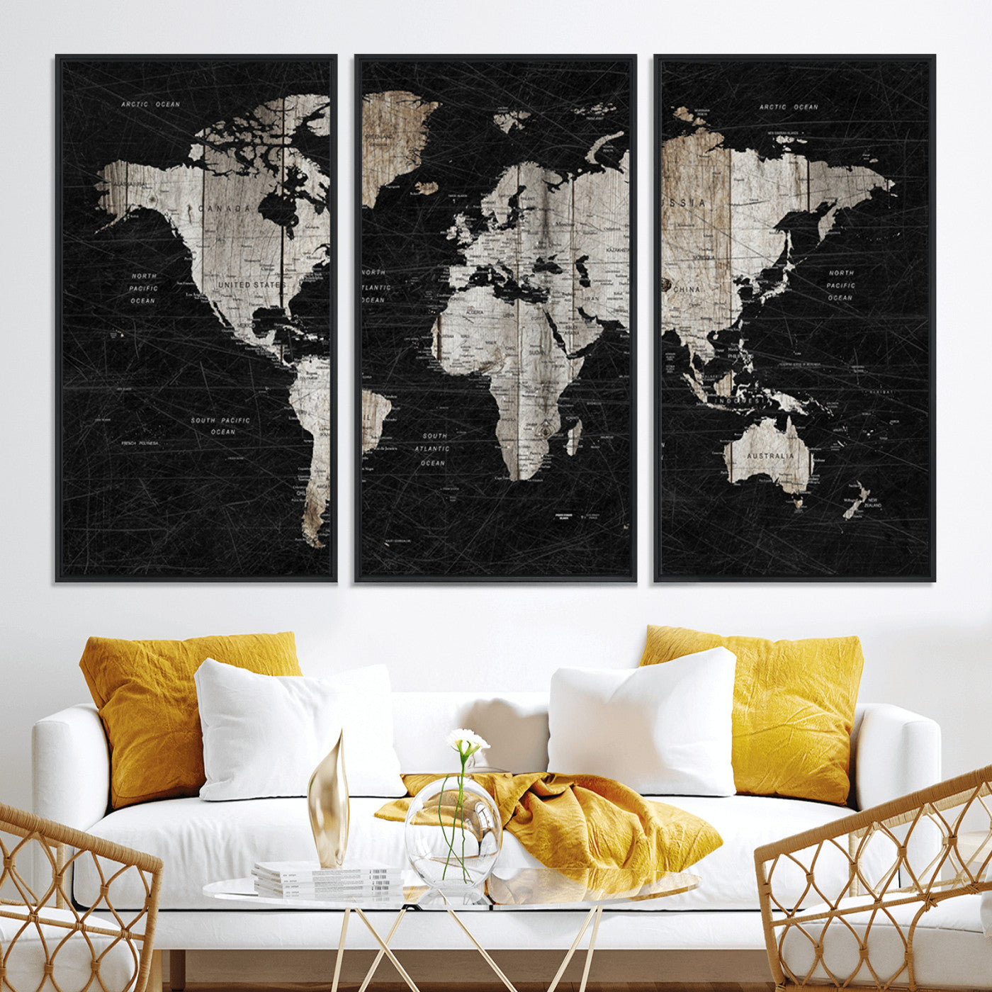 Push Pin World Map Canvas Print – Framed Wall Art for Couples to Track Their Travels – Anniversary Gift or Home Adventure Decor