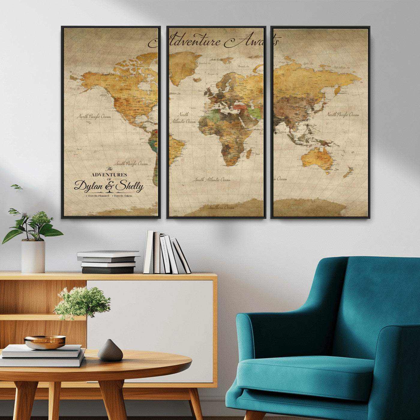50298017-MGV-CV-36X24-Personalized World Map Print, Customizable Push Pin Framed World Map Print on Canvas - Custom Quote on Map Print