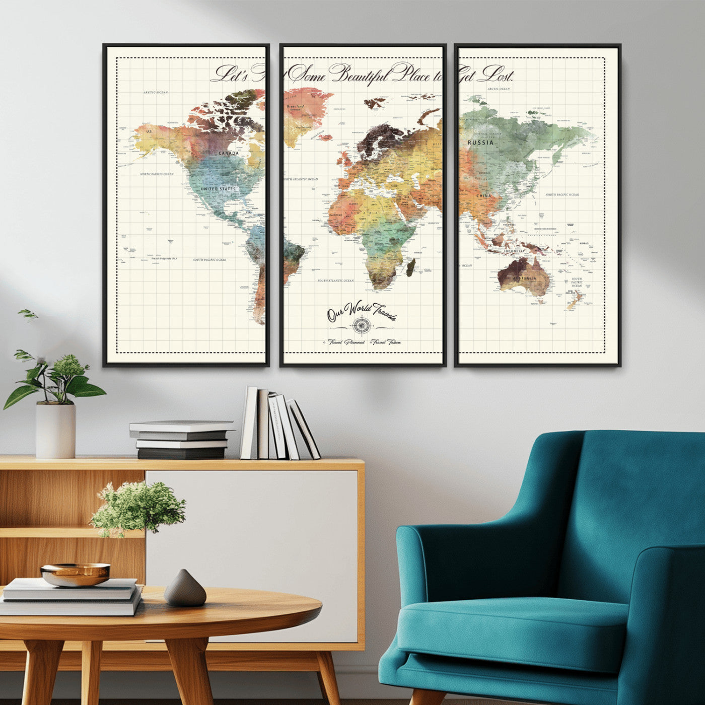 29289638-MGV-FC-60X40-3P_Black-Personalized World Map Print - Customizable Push Pin Framed World Map Print on Canvas - Custom Quote on Map Print