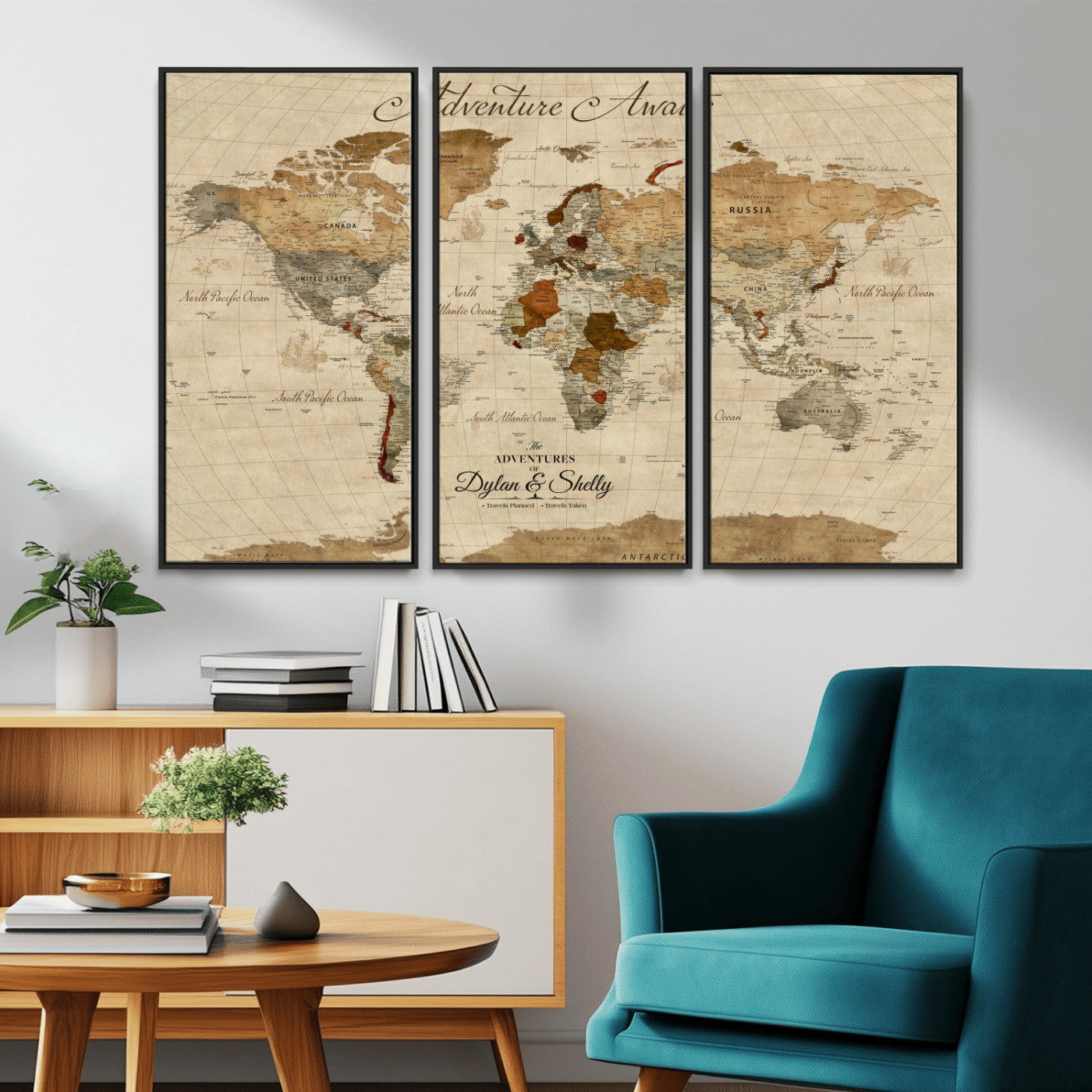 29054239-MGV-CV-36X24-Personalized World Map Print - Customizable Push Pin Framed World Map Print on Canvas - Custom Quote on Map Print
