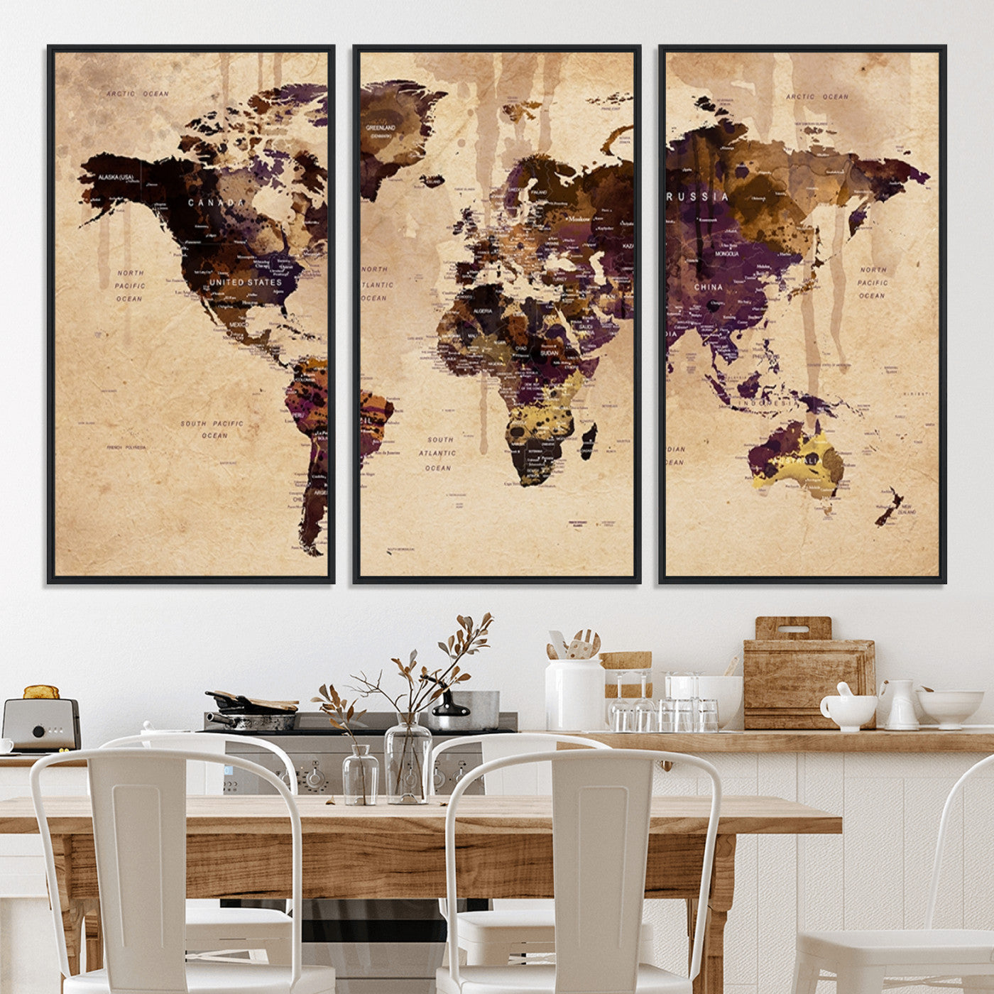 Push Pin World Map Canvas Print – Framed Wall Art for Couples to Track Their Travels – Anniversary Gift or Home Adventure Decor