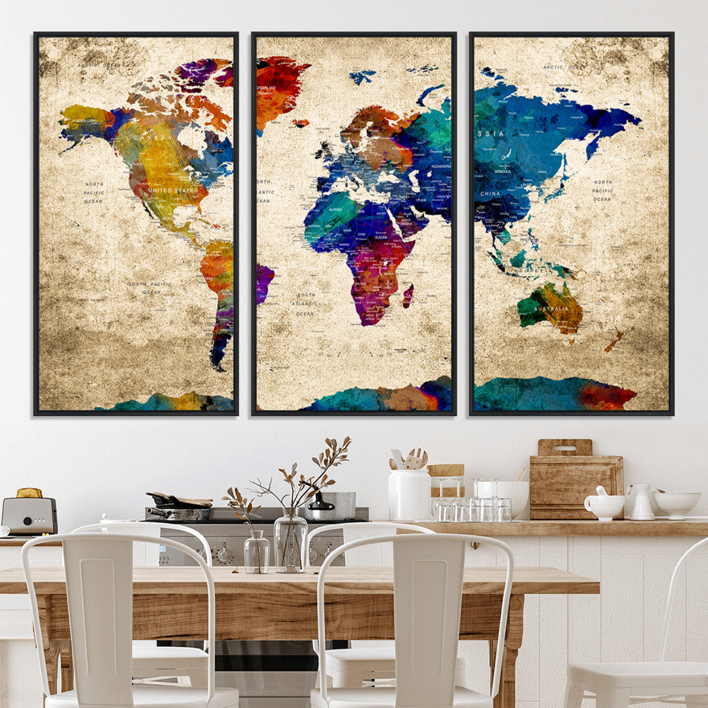 Push Pin World Map Canvas Print – Framed Wall Art for Couples to Track Their Travels – Anniversary Gift or Home Adventure Decor