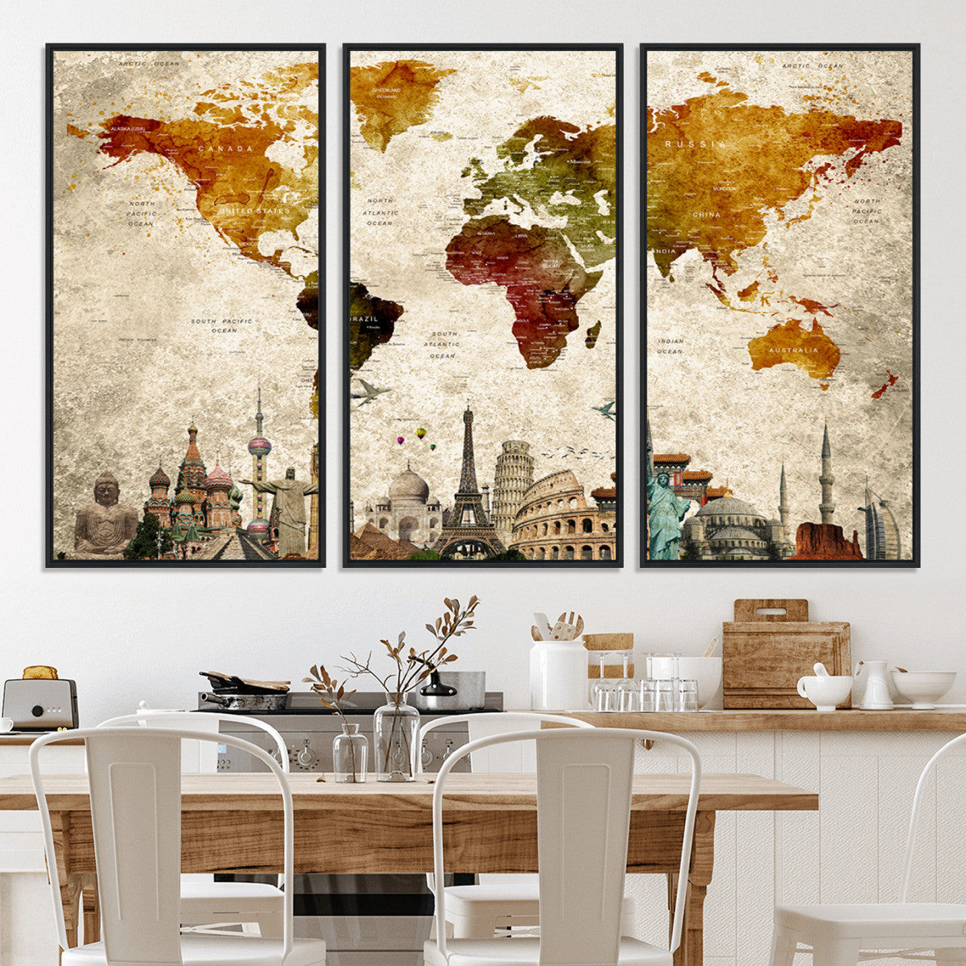 Push Pin World Map Canvas Print – Framed Wall Art for Couples to Track Their Travels – Anniversary Gift or Home Adventure Decor