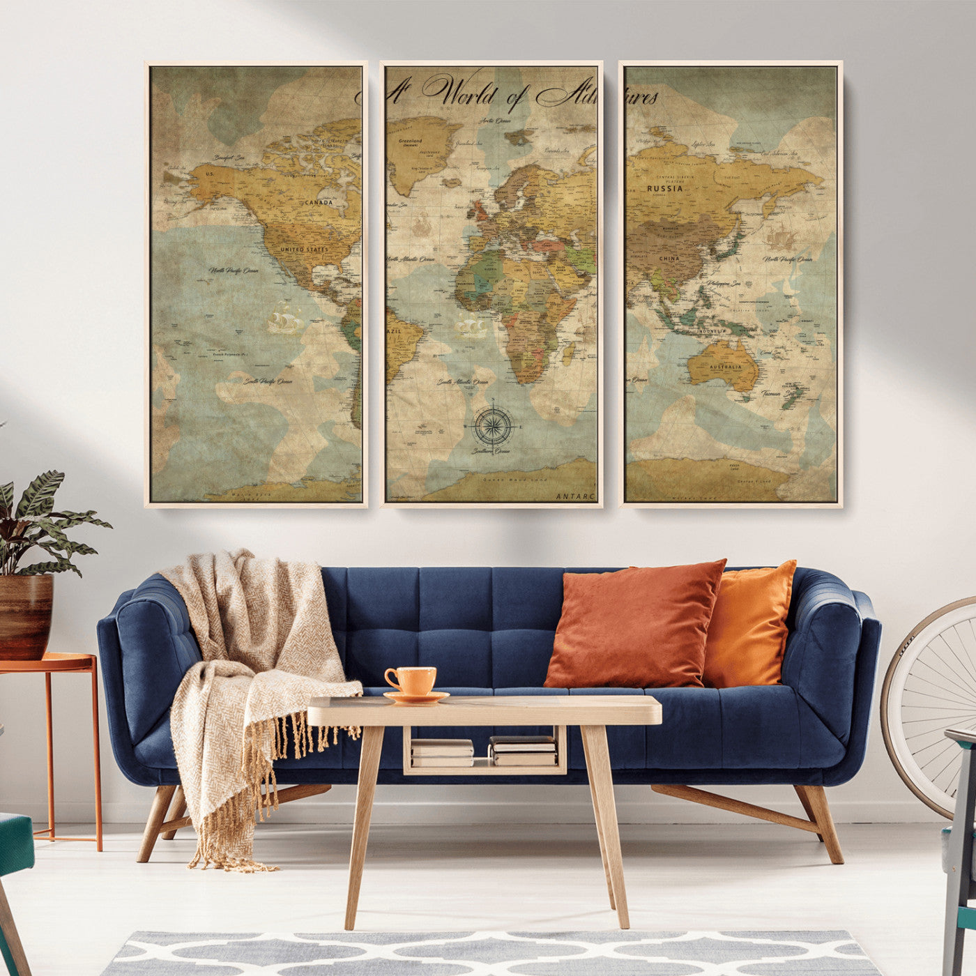 75690627-MGV-FC-60X40-3P_Natural-Personalized World Map Print, Customizable Push Pin Framed World Map Print on Canvas - Custom Quote on Map Print,