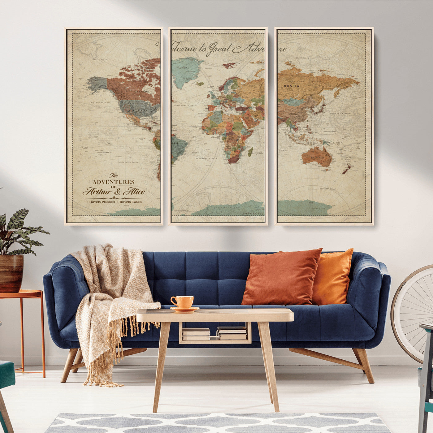 17587858-MGV-FC-48X32-3P_Natural-Custom Push Pin World Map Wall Canvas Print – Personalized Travel Tracker with Pins – Framed Custom Quotie Canvas for Home Office Decor