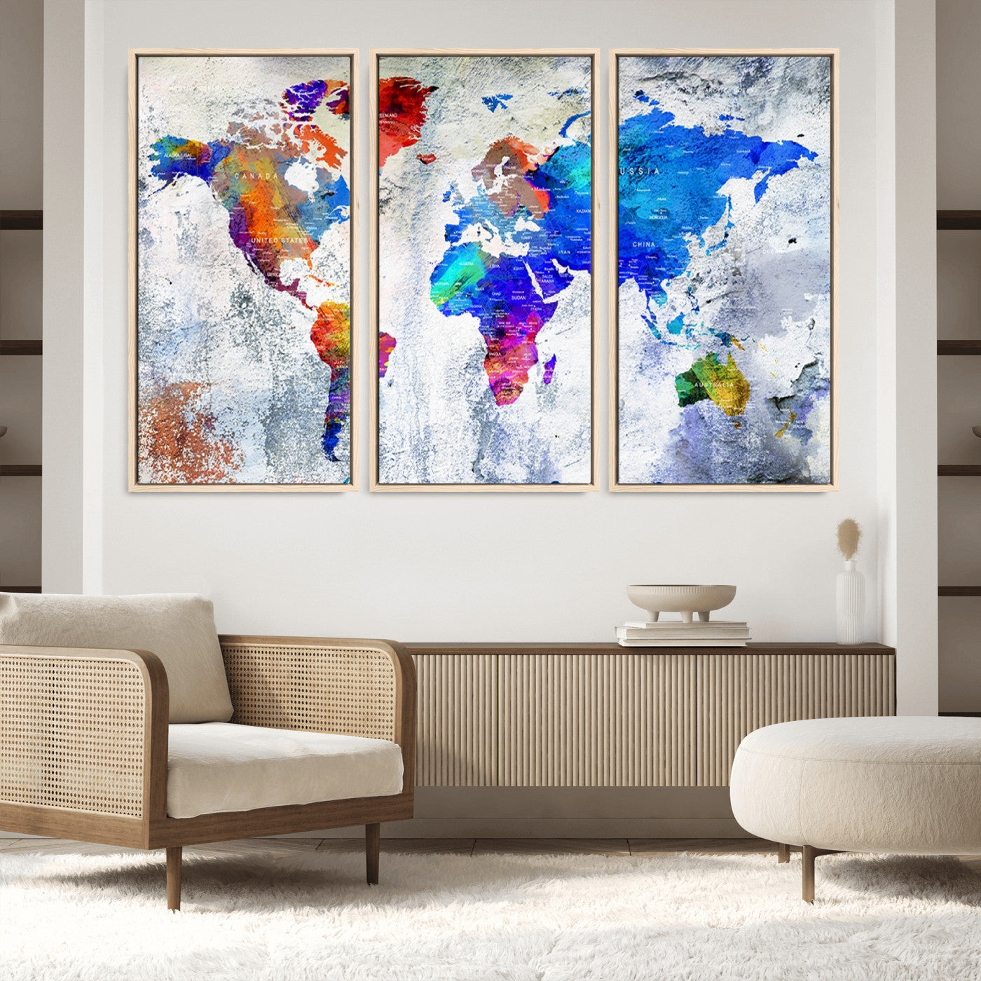 Push Pin World Map Canvas Print – Framed Wall Art for Couples to Track Their Travels – Anniversary Gift or Home Adventure Decor