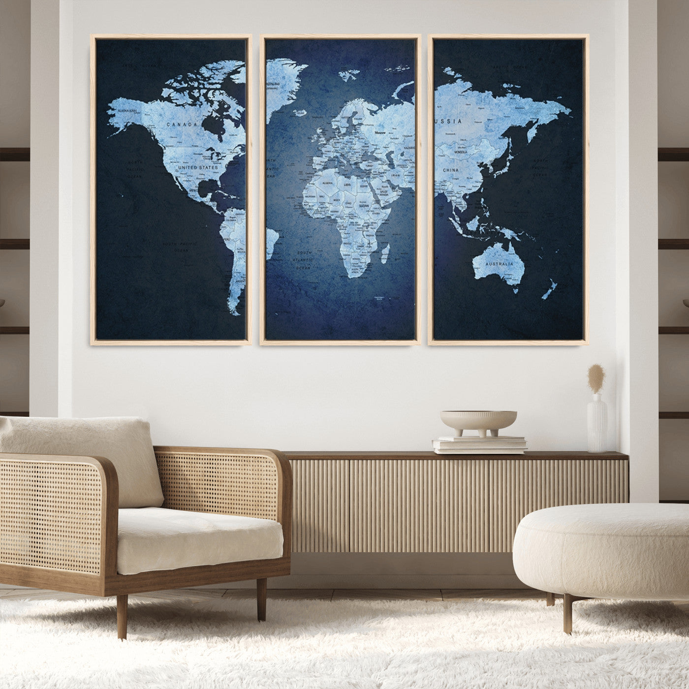 Push Pin World Map Canvas Print – Framed Wall Art for Couples to Track Their Travels – Anniversary Gift or Home Adventure Decor