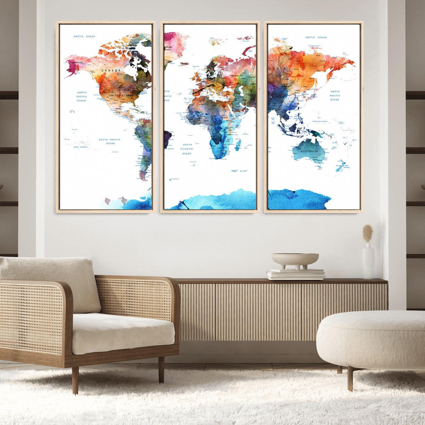 Push Pin World Map Canvas Print – Framed Wall Art for Couples to Track Their Travels – Anniversary Gift or Home Adventure Decor