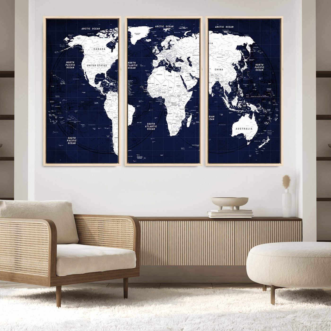 Push Pin World Map Canvas Print – Framed Wall Art for Couples to Track Their Travels – Anniversary Gift or Home Adventure Decor