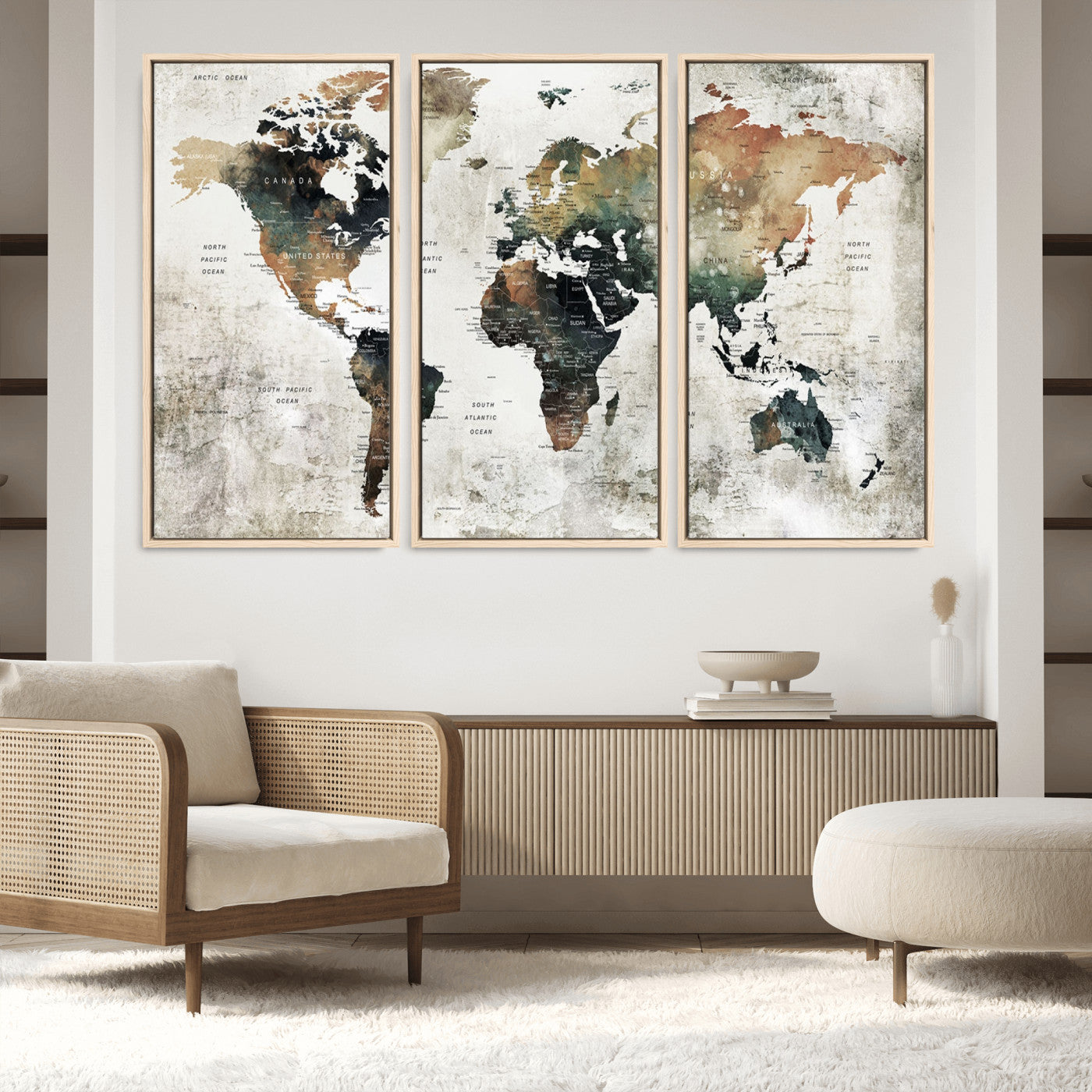 Push Pin World Map Canvas Print – Framed Wall Art for Couples to Track Their Travels – Anniversary Gift or Home Adventure Decor