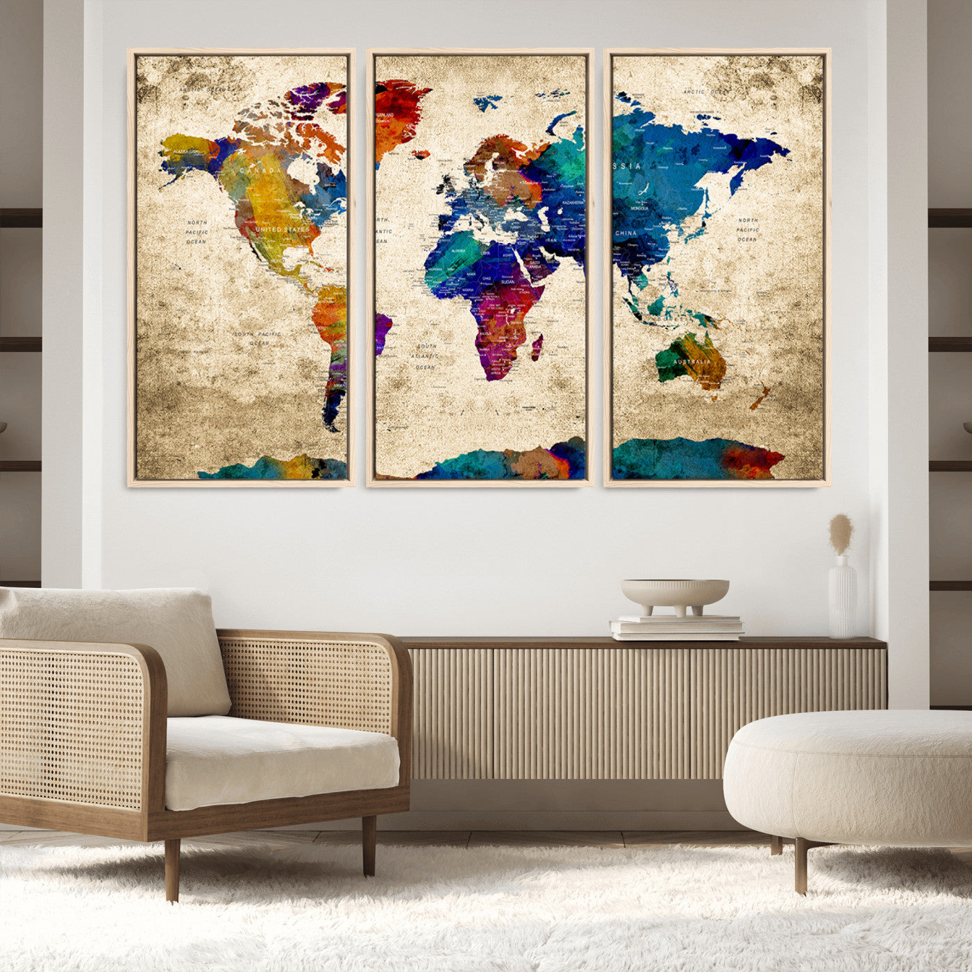 Push Pin World Map Canvas Print – Framed Wall Art for Couples to Track Their Travels – Anniversary Gift or Home Adventure Decor