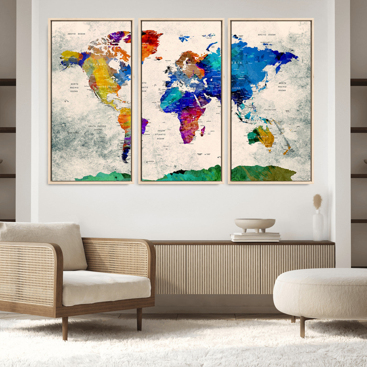 Push Pin World Map Canvas Print – Framed Wall Art for Couples to Track Their Travels – Anniversary Gift or Home Adventure Decor