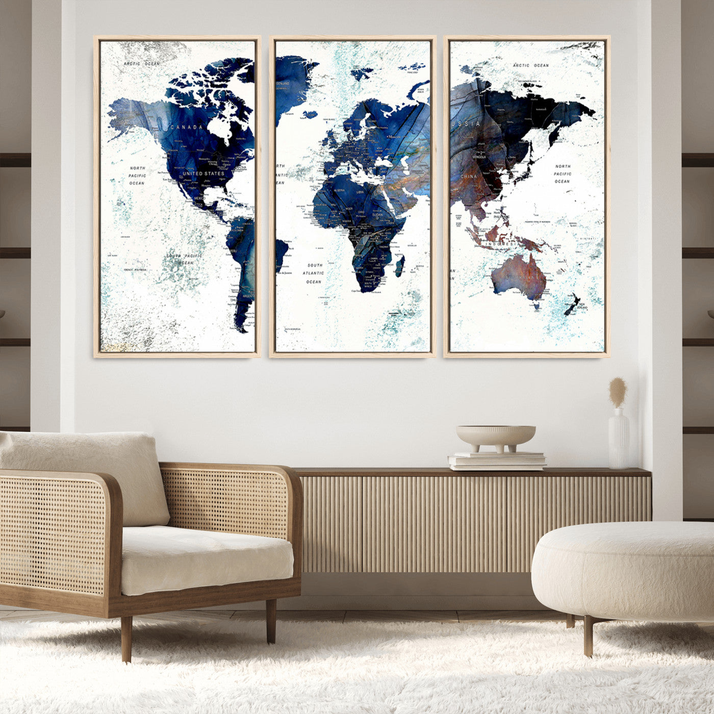 Push Pin World Map Canvas Print – Framed Wall Art for Couples to Track Their Travels – Anniversary Gift or Home Adventure Decor