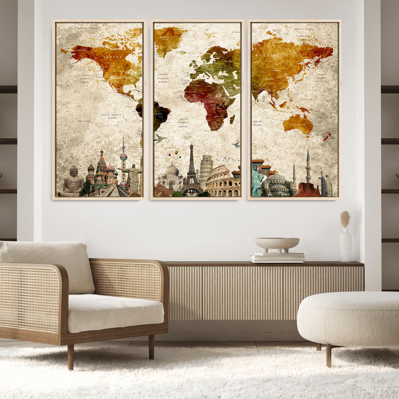 Push Pin World Map Canvas Print – Framed Wall Art for Couples to Track Their Travels – Anniversary Gift or Home Adventure Decor