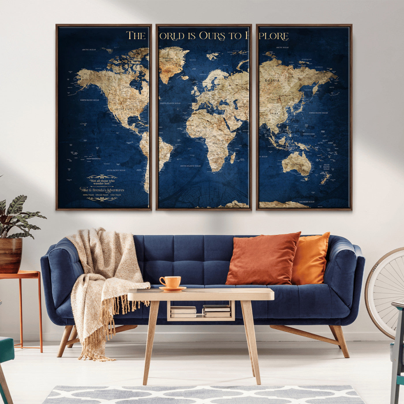 Custom World Map Wall Art – Personalized Framed Canvas Print with Push Pins for Travel Tracking, Anniversary or Couple Gift Ideas - H2-2