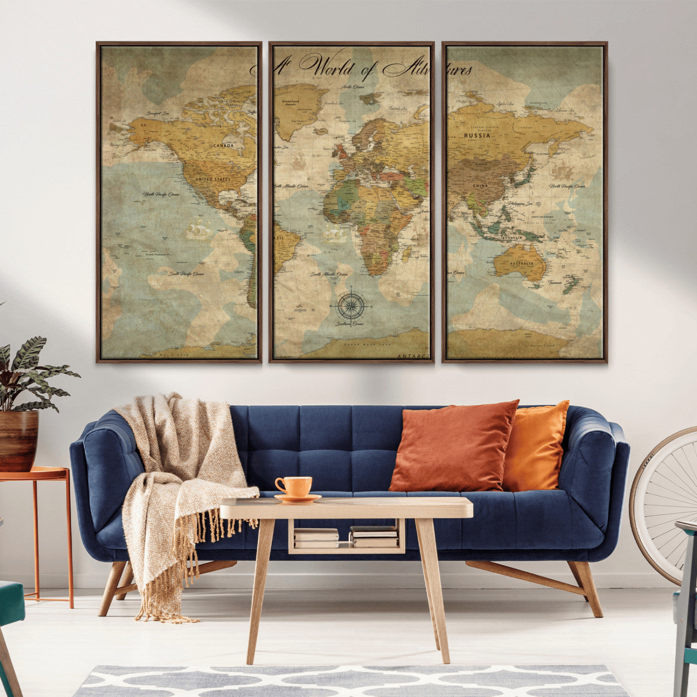75690627-MGV-FC-60X40-3P_Walnut-Personalized World Map Print, Customizable Push Pin Framed World Map Print on Canvas - Custom Quote on Map Print,