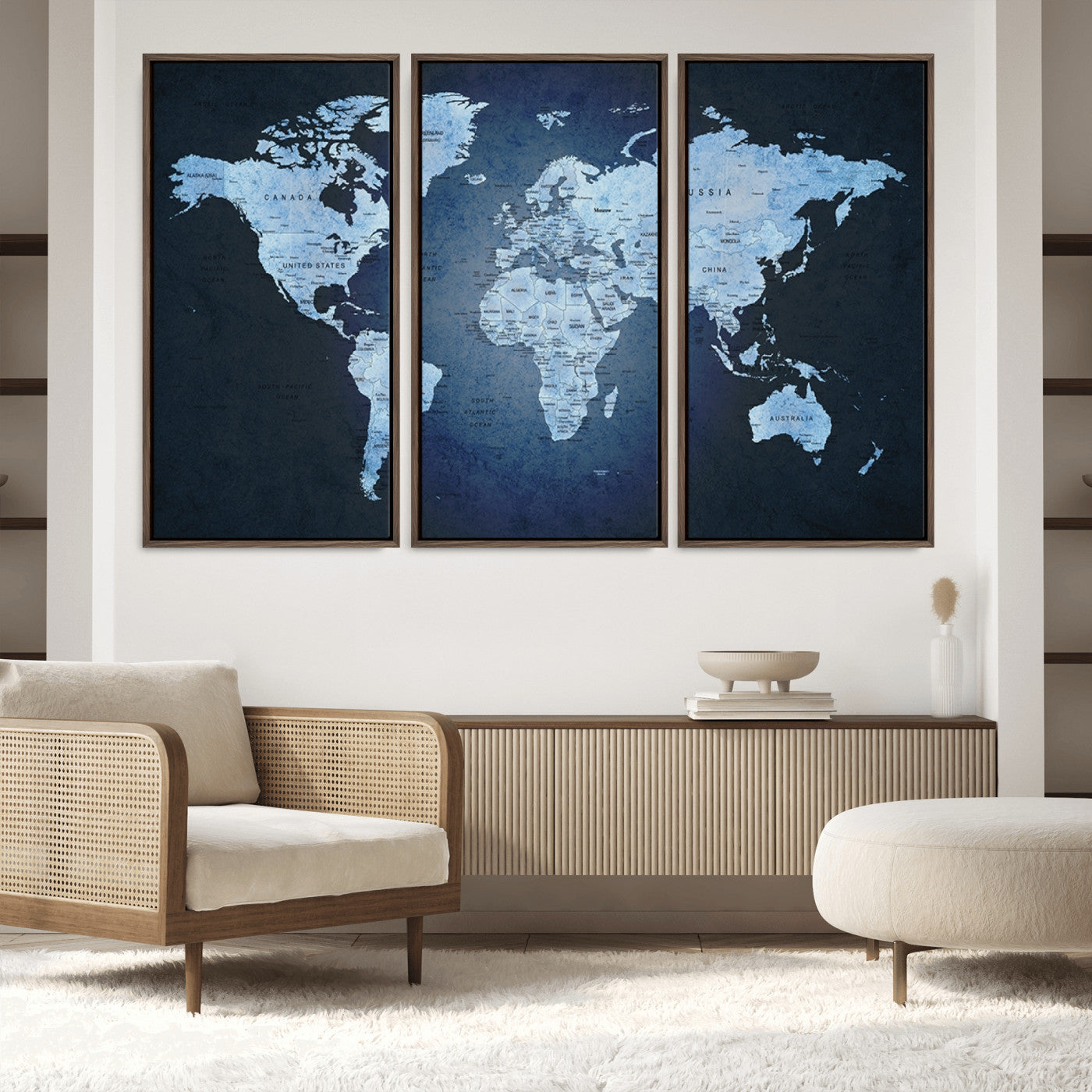 Push Pin World Map Canvas Print – Framed Wall Art for Couples to Track Their Travels – Anniversary Gift or Home Adventure Decor