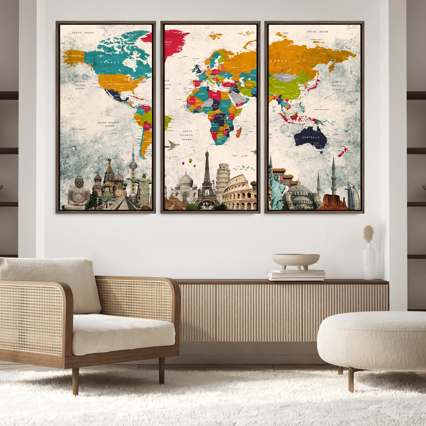 Push Pin World Map Canvas Print – Framed Wall Art for Couples to Track Their Travels – Anniversary Gift or Home Adventure Decor