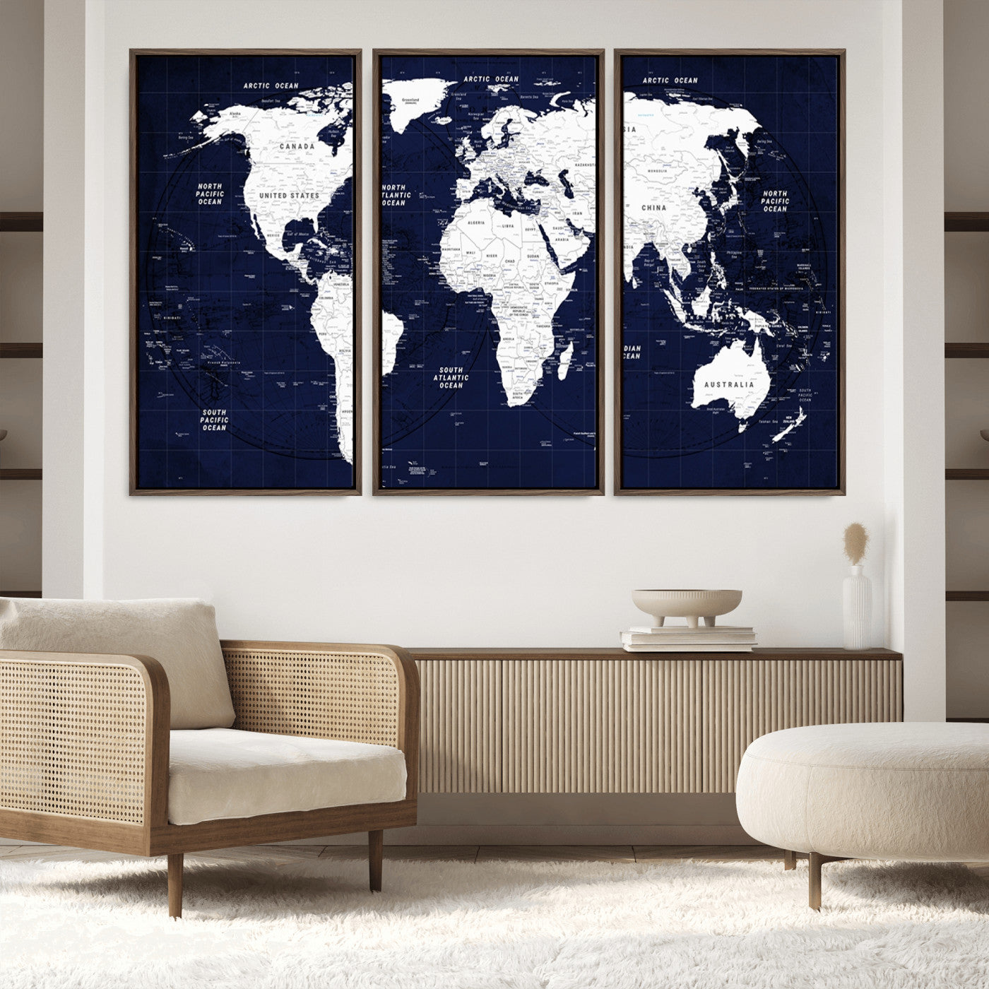 Push Pin World Map Canvas Print – Framed Wall Art for Couples to Track Their Travels – Anniversary Gift or Home Adventure Decor