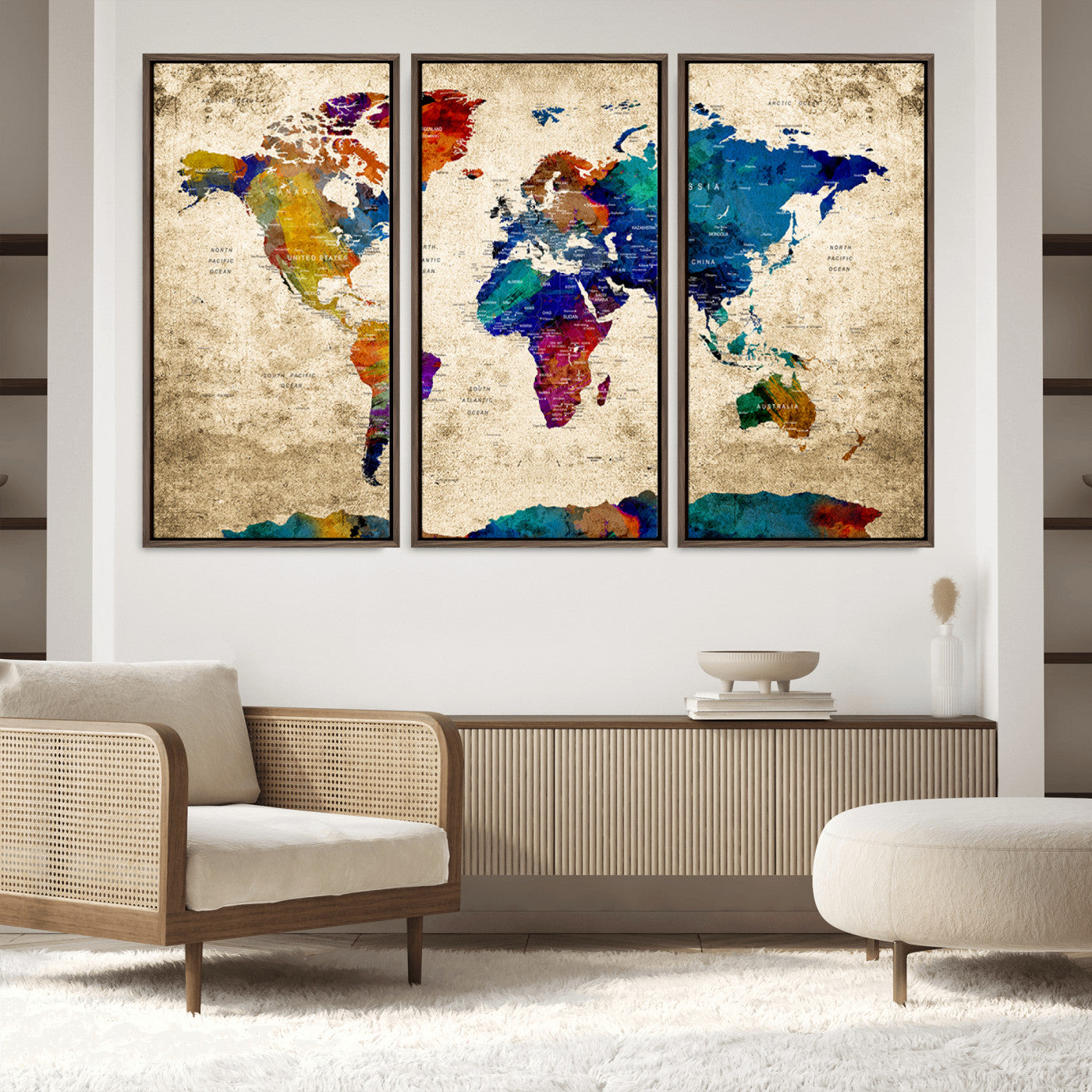Push Pin World Map Canvas Print – Framed Wall Art for Couples to Track Their Travels – Anniversary Gift or Home Adventure Decor