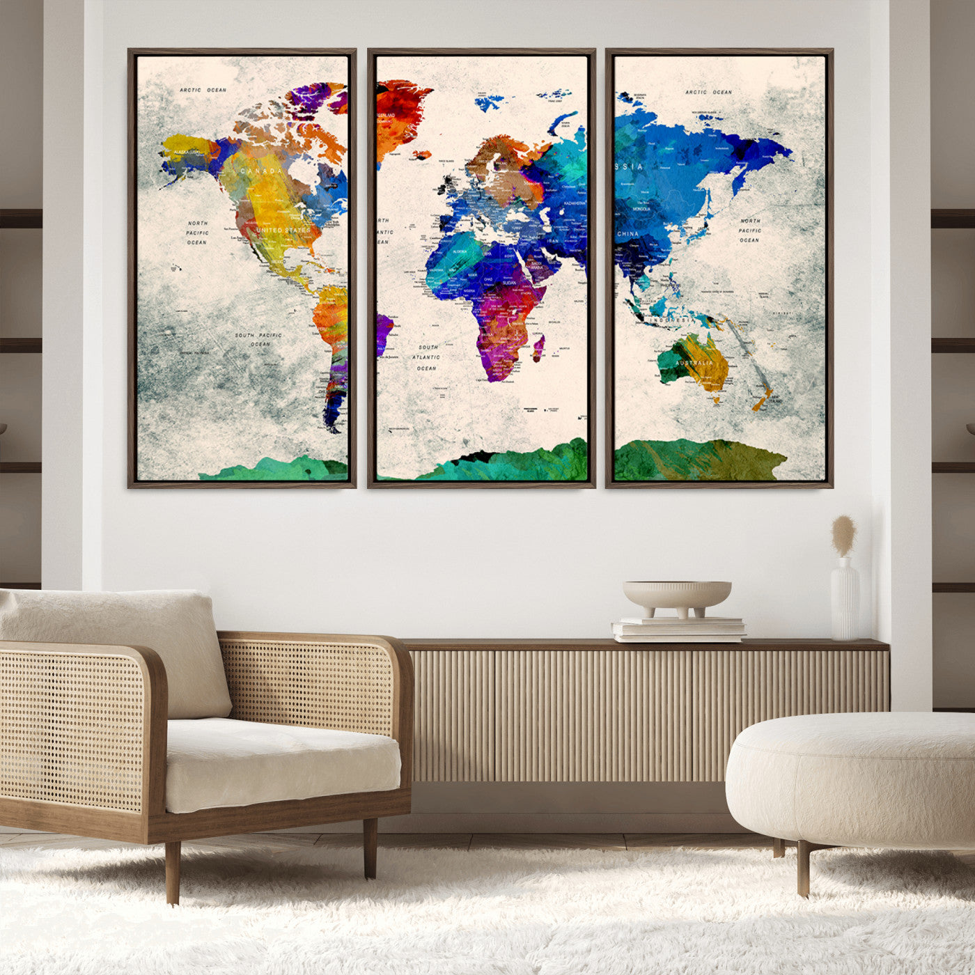 Push Pin World Map Canvas Print – Framed Wall Art for Couples to Track Their Travels – Anniversary Gift or Home Adventure Decor