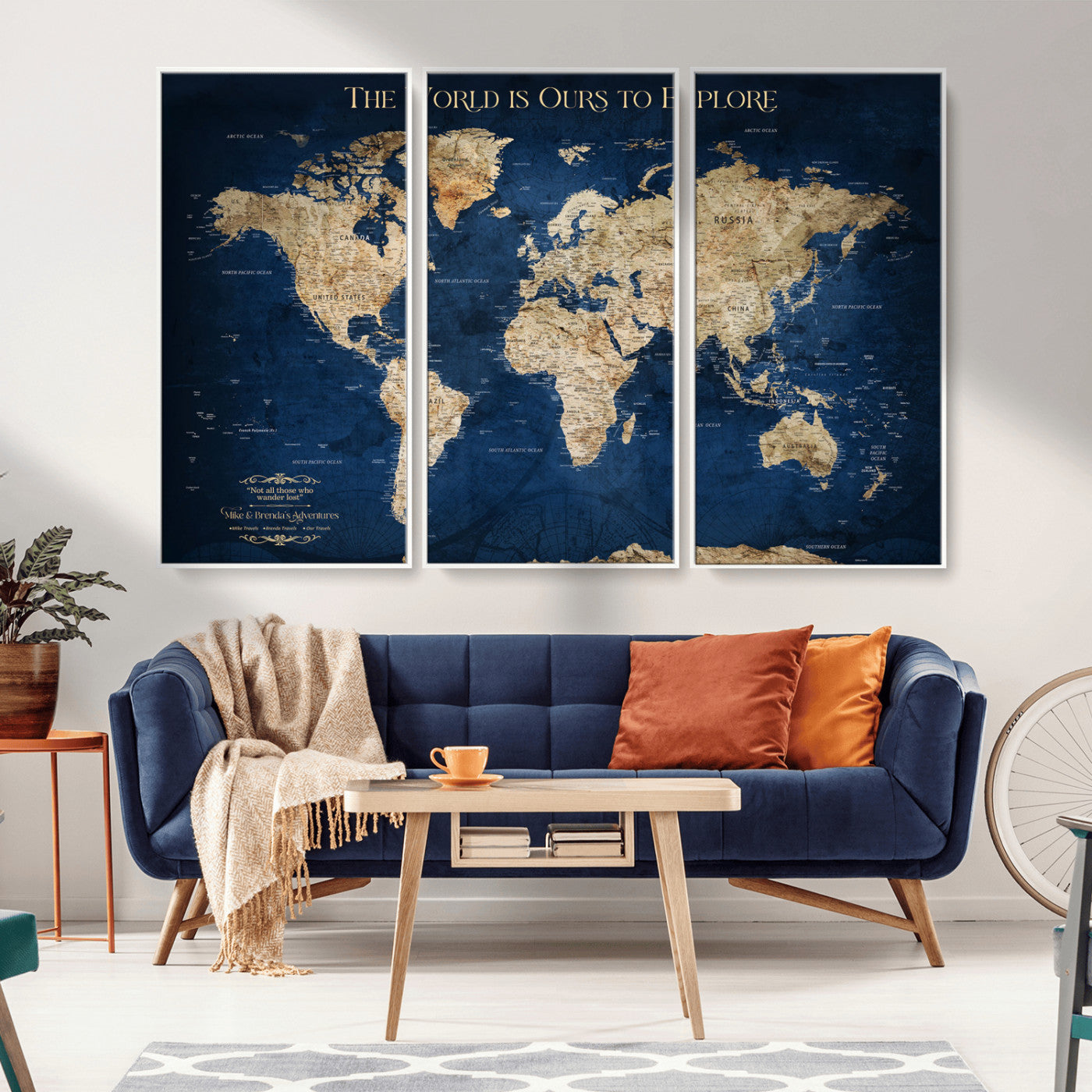 Custom World Map Wall Art – Personalized Framed Canvas Print with Push Pins for Travel Tracking, Anniversary or Couple Gift Ideas - H2-2