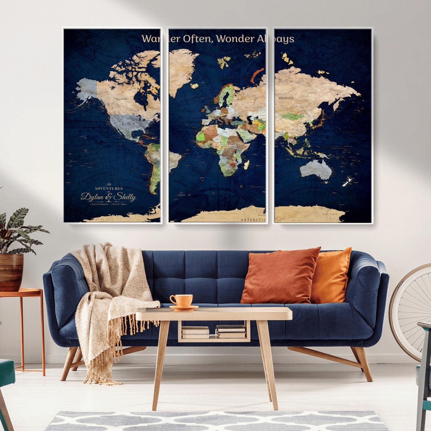 12399561-MGV-FC-60X40-3P_White-Personalized World Map Print, Customizable Push Pin Framed World Map Print on Canvas - Custom Quote on Map Print