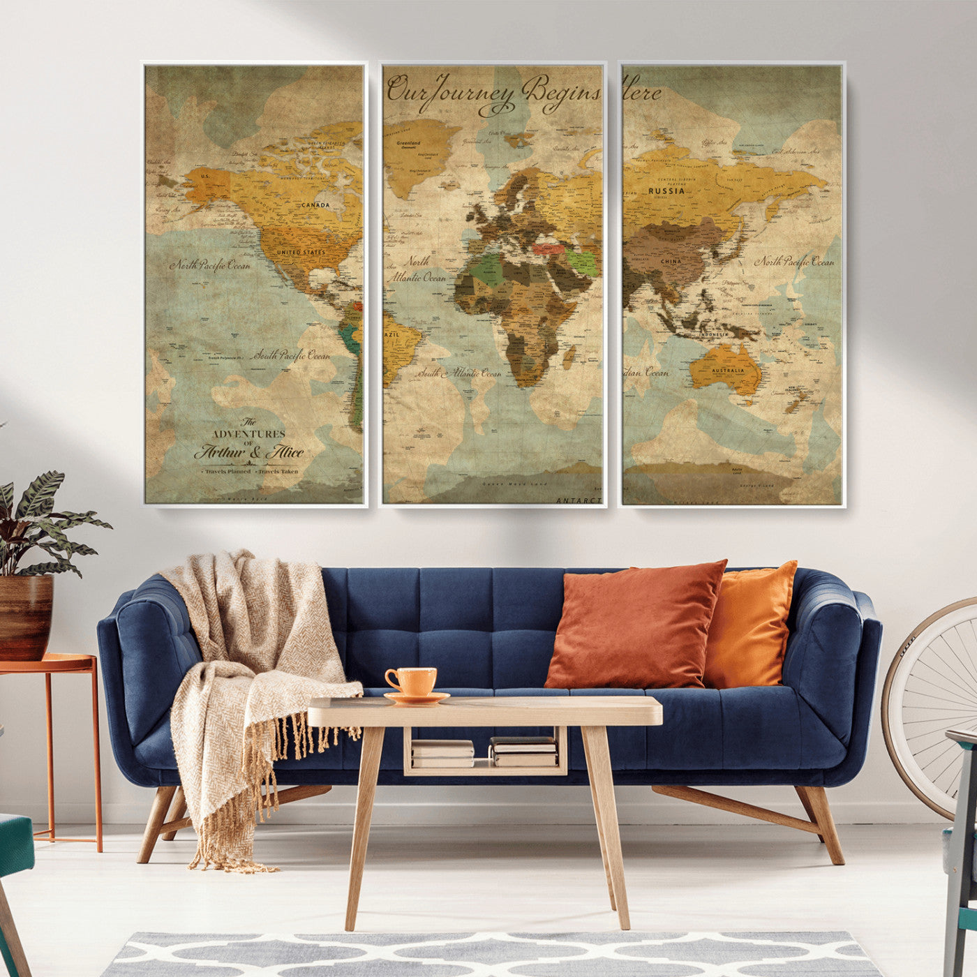 40572820-MGV-FC-48X32-3P_White-Custom Push Pin World Map Wall Canvas Print – Personalized Travel Tracker with Pins – Framed Custom Quotie Canvas for Home Office Decor