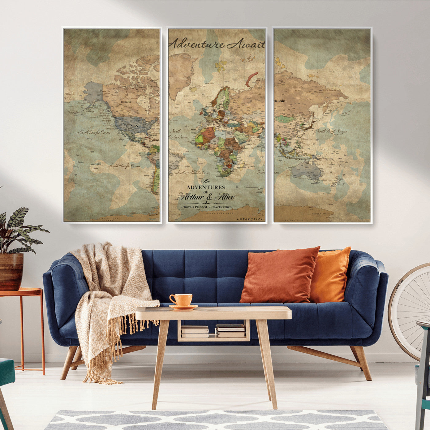 60798273-MGV-FC-60X40-3P_White-Custom Push Pin World Map Wall Canvas Print – Personalized Travel Tracker with Pins – Framed Custom Quotie Canvas for Home Office Decor