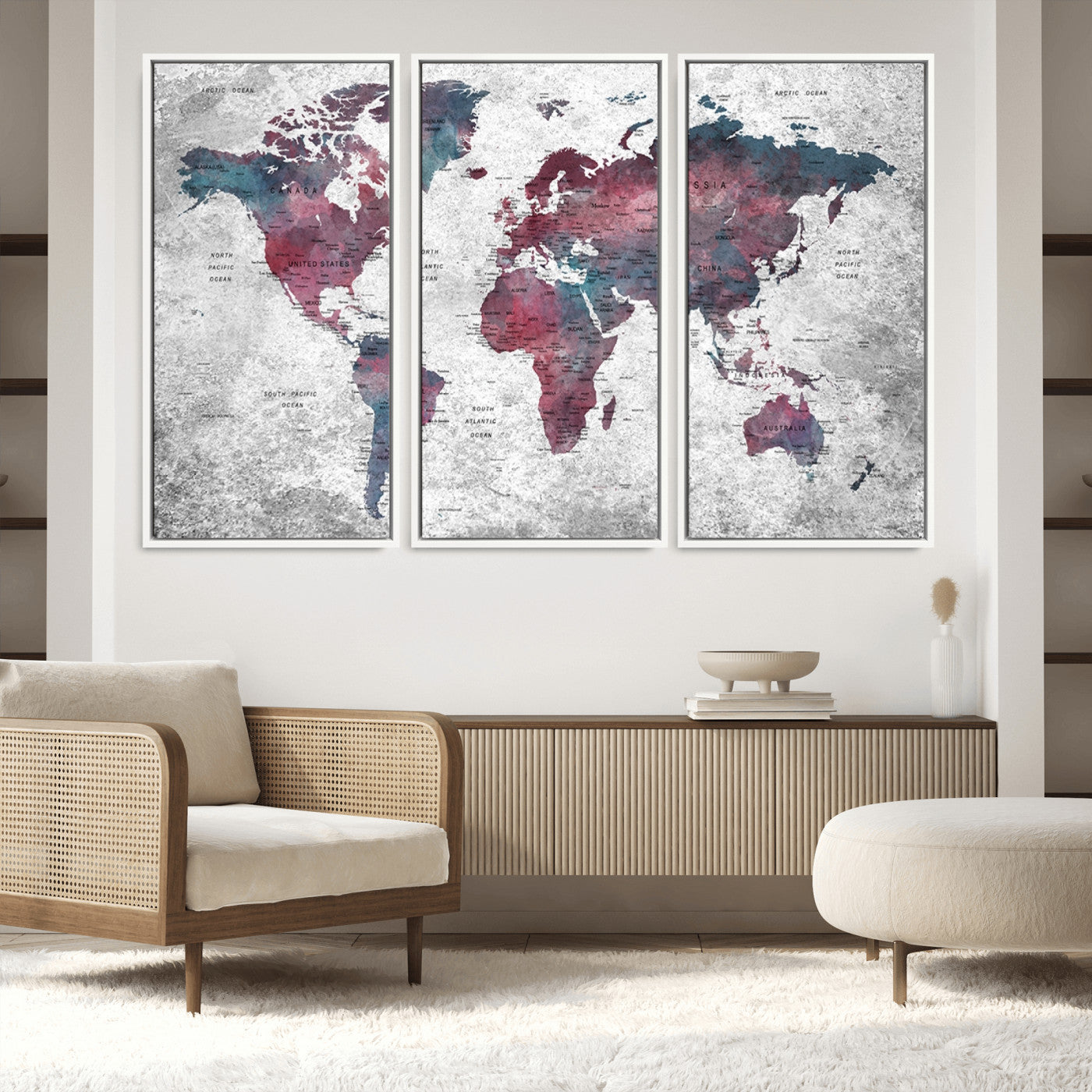 Push Pin World Map Canvas Print – Framed Wall Art for Couples to Track Their Travels – Anniversary Gift or Home Adventure Decor