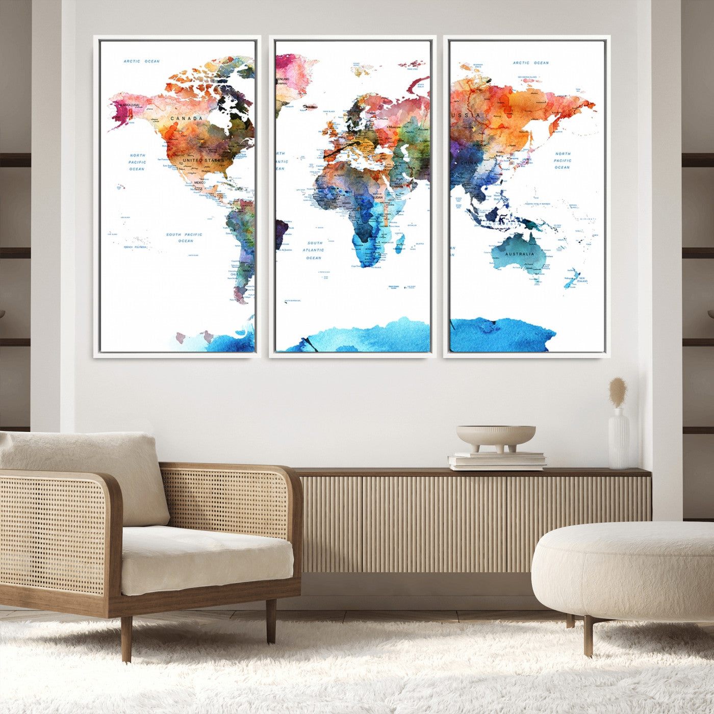 Push Pin World Map Canvas Print – Framed Wall Art for Couples to Track Their Travels – Anniversary Gift or Home Adventure Decor