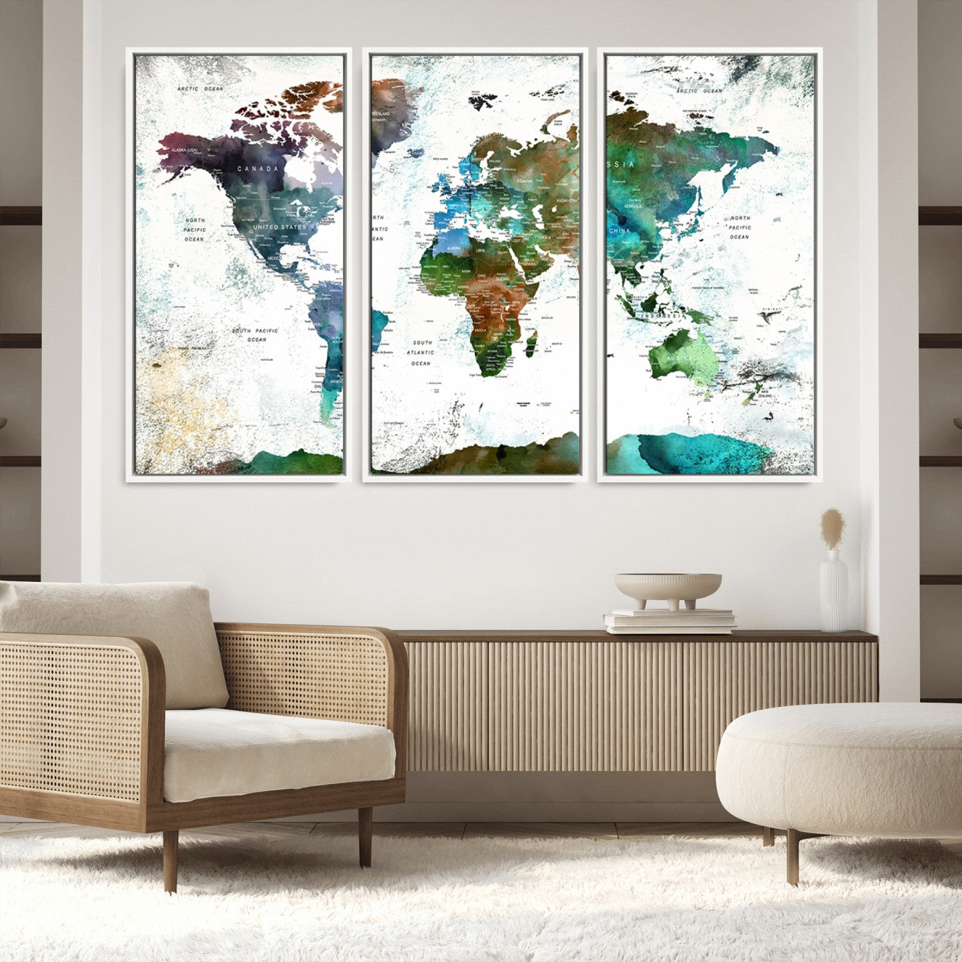 Push Pin World Map Canvas Print – Framed Wall Art for Couples to Track Their Travels – Anniversary Gift or Home Adventure Decor