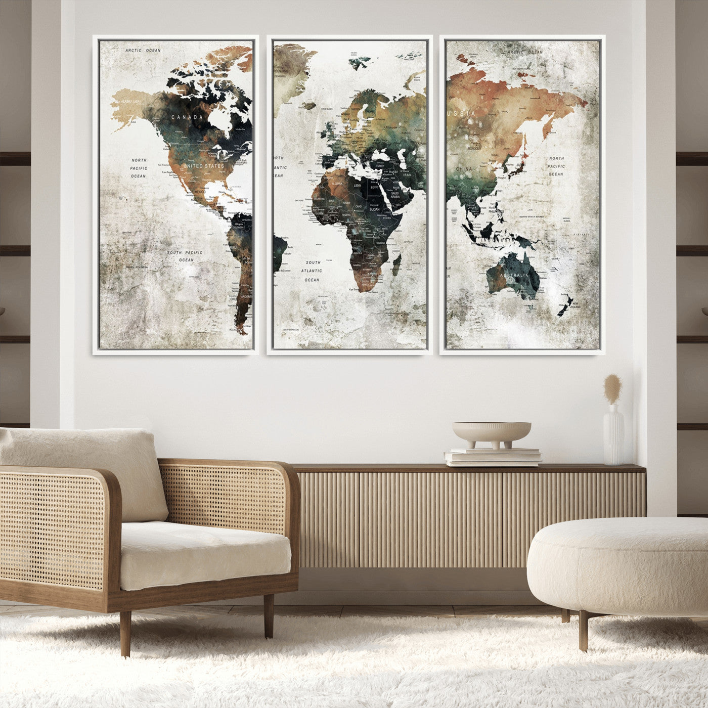 Push Pin World Map Canvas Print – Framed Wall Art for Couples to Track Their Travels – Anniversary Gift or Home Adventure Decor