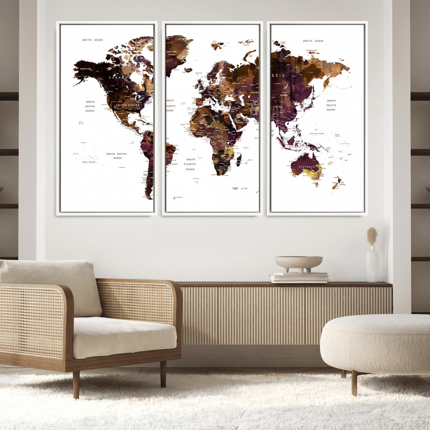 Push Pin World Map Canvas Print – Framed Wall Art for Couples to Track Their Travels – Anniversary Gift or Home Adventure Decor
