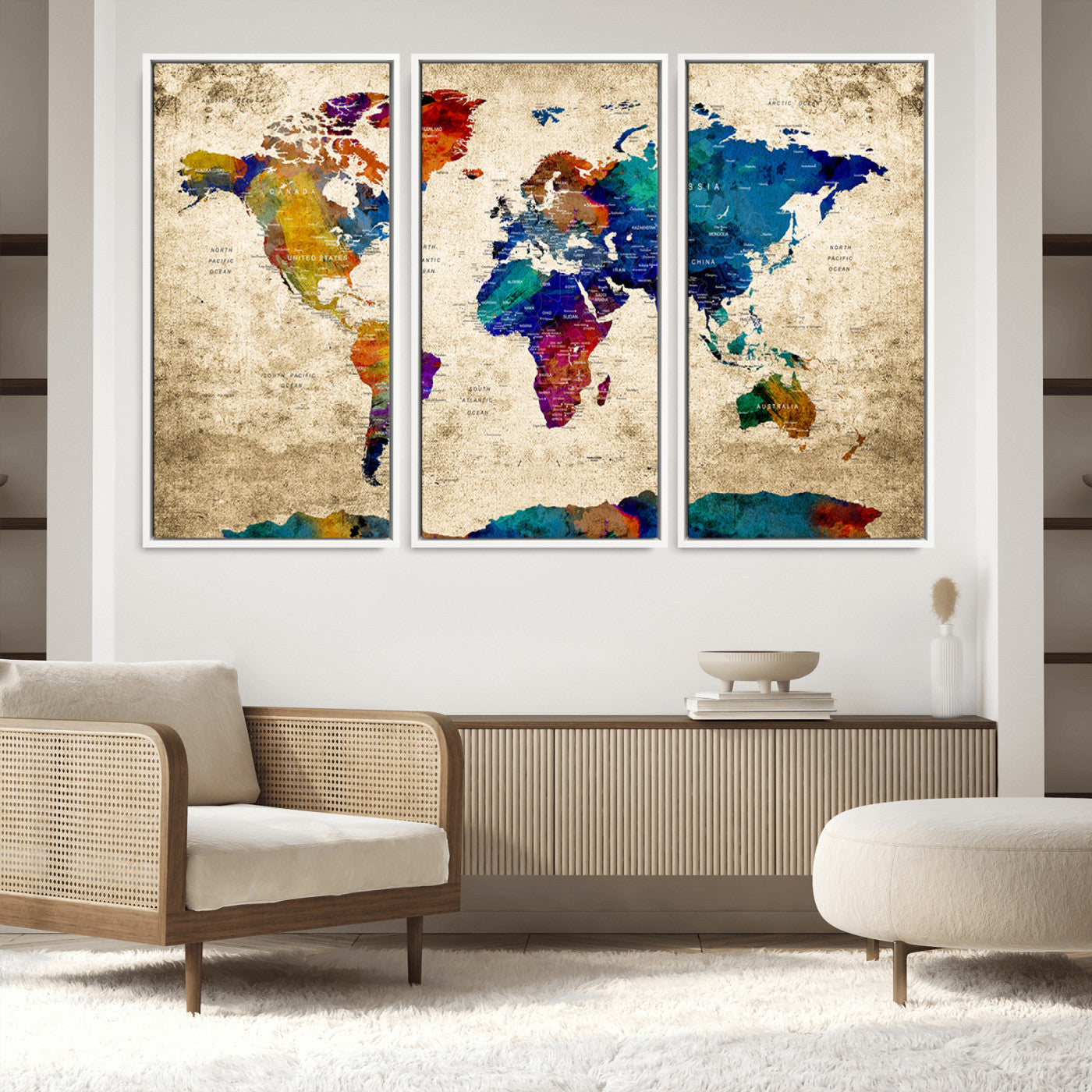Push Pin World Map Canvas Print – Framed Wall Art for Couples to Track Their Travels – Anniversary Gift or Home Adventure Decor