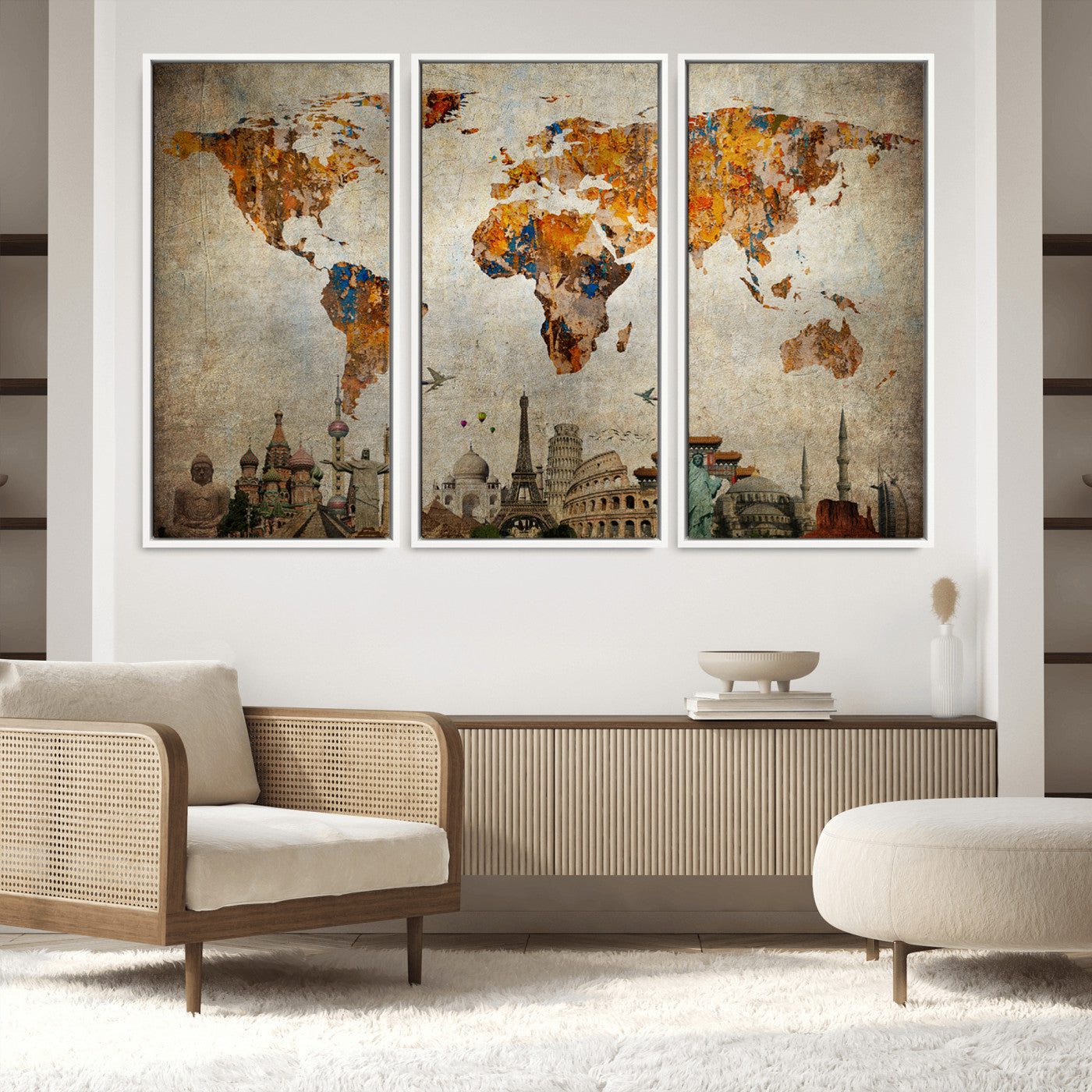 Push Pin World Map Canvas Print – Framed Wall Art for Couples to Track Their Travels – Anniversary Gift or Home Adventure Decor