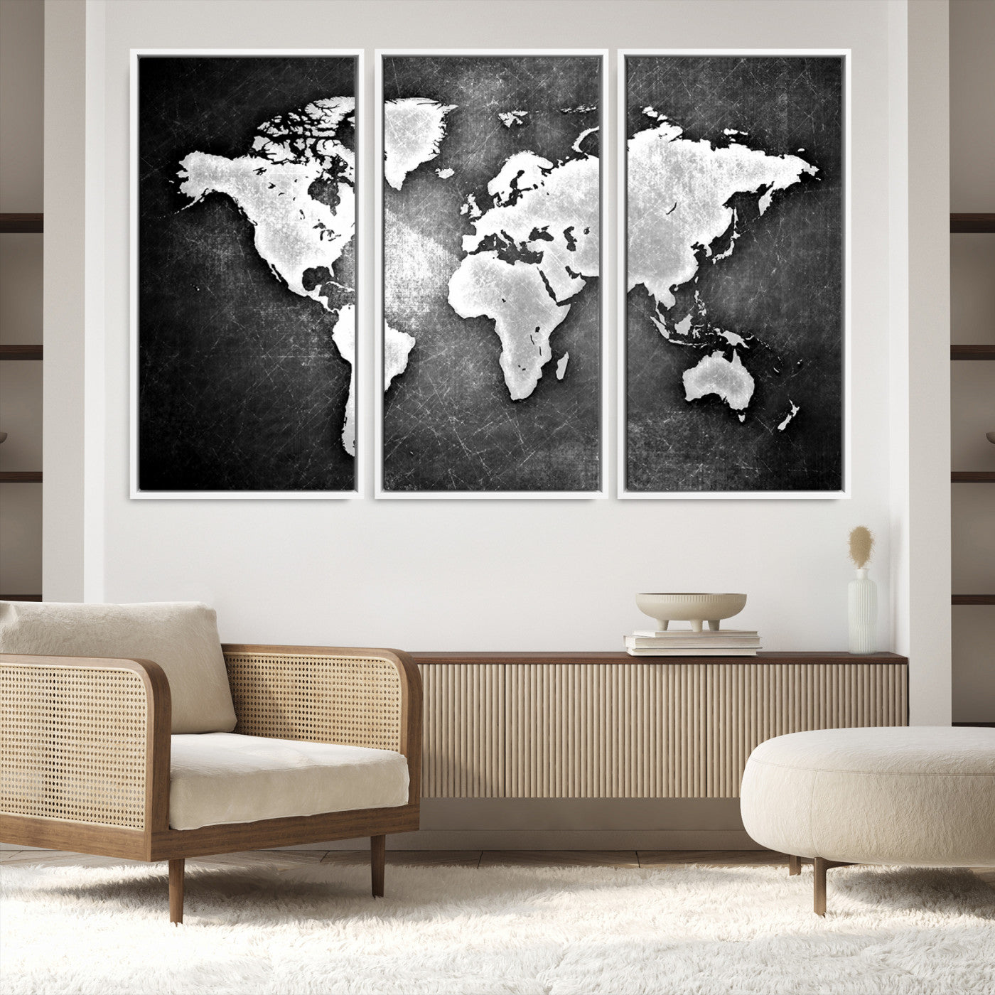 34390-MGV-FC-60X40-3P_White-World Map Wall Art Canvas Print – Framed Wall Art for Anniversary Gift or Home Adventure Decor