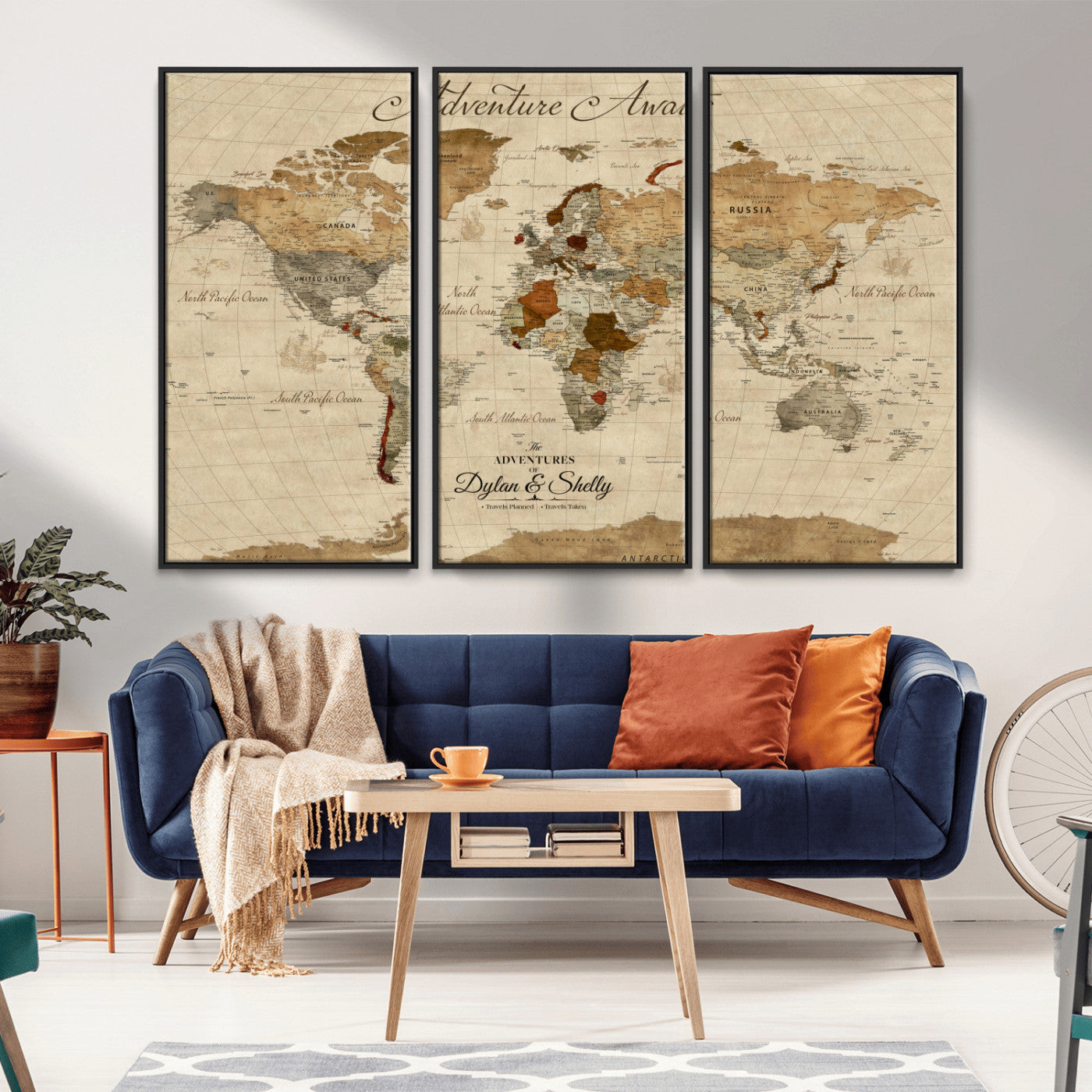 29054239-MGV-CV-36X24-Personalized World Map Print - Customizable Push Pin Framed World Map Print on Canvas - Custom Quote on Map Print